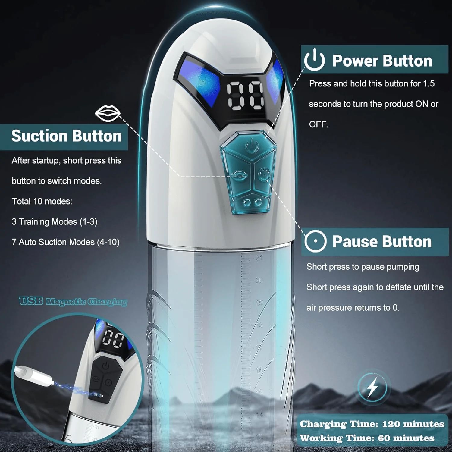 VigorFlux Electric Penis Pump 10 Modes & Powerful Suction - Image 5