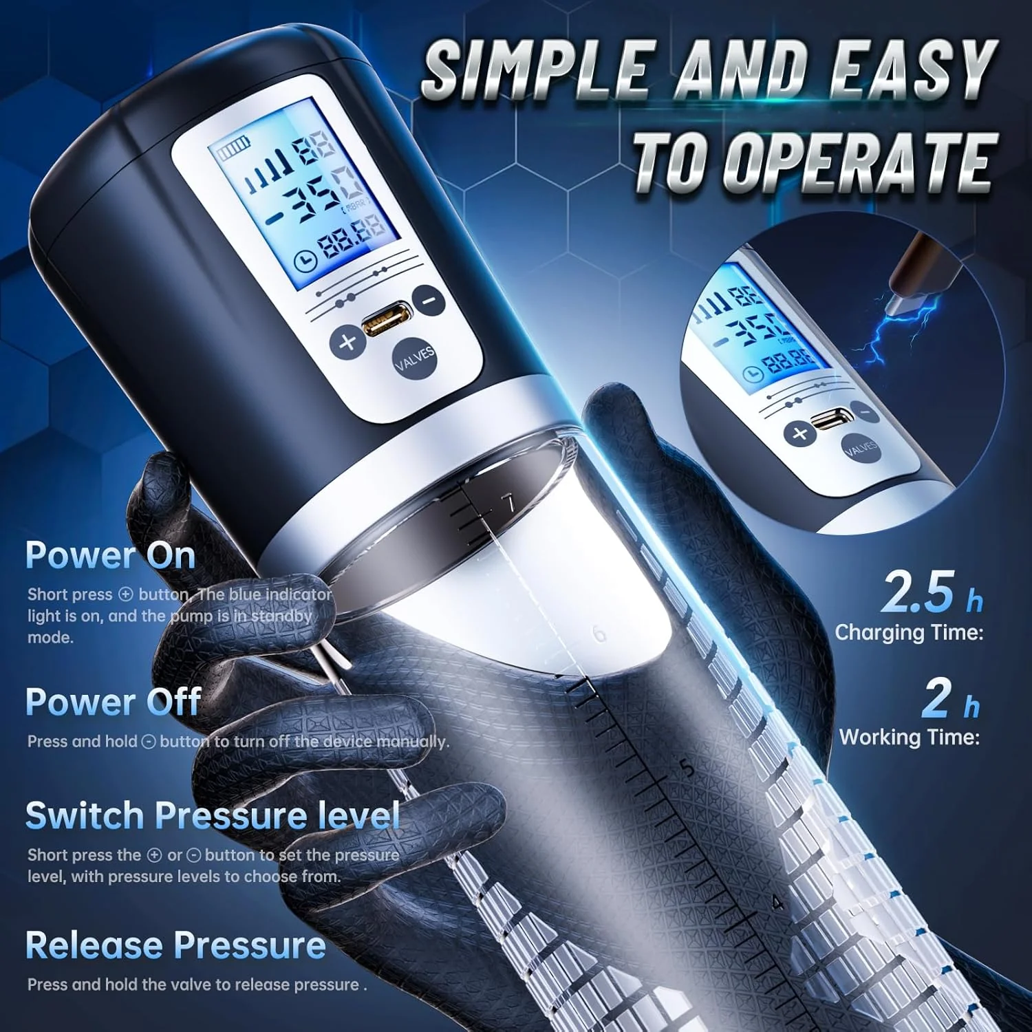 EnduroVac Electric Penis Pump with LED & Rings - Image 3