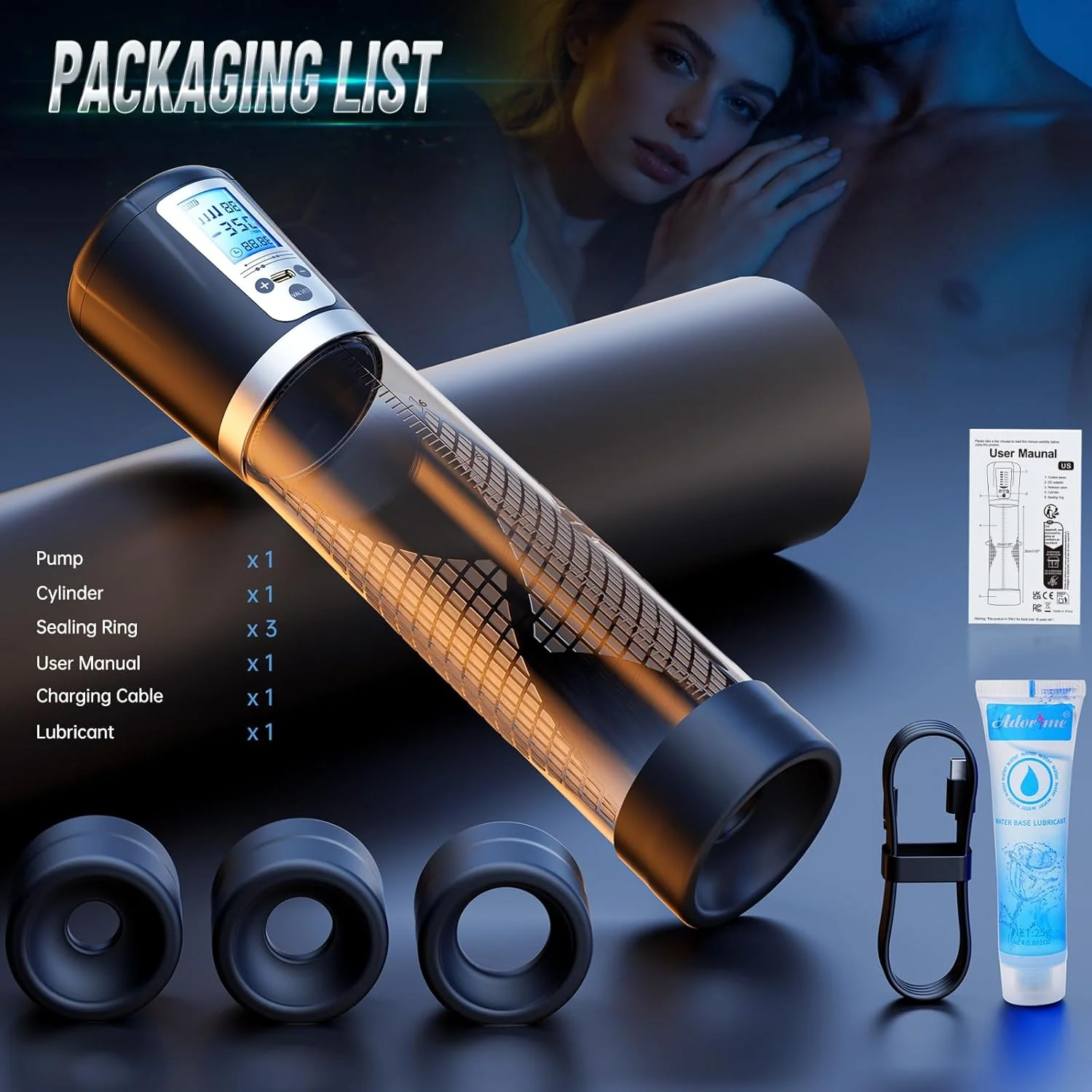 EnduroVac Electric Penis Pump with LED & Rings - Image 6