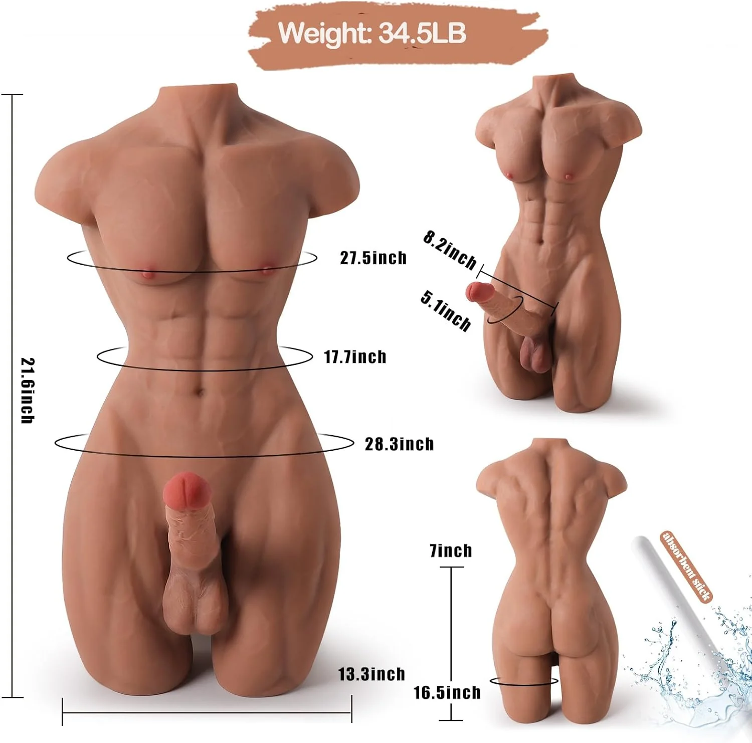 CoreDrive Male Sex Doll Torso 8in Dildo Flexible - Image 6