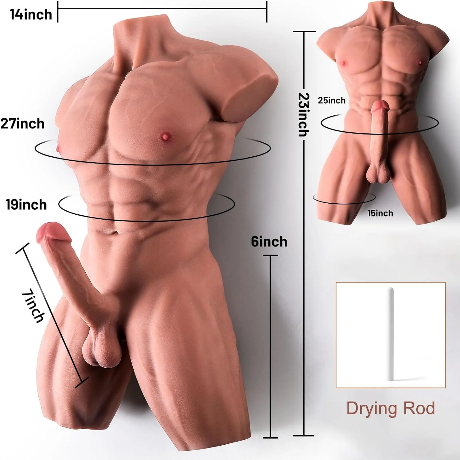 SteelCore Male Sex Doll Torso 7in Flexible Dildo 28LB - Image 6
