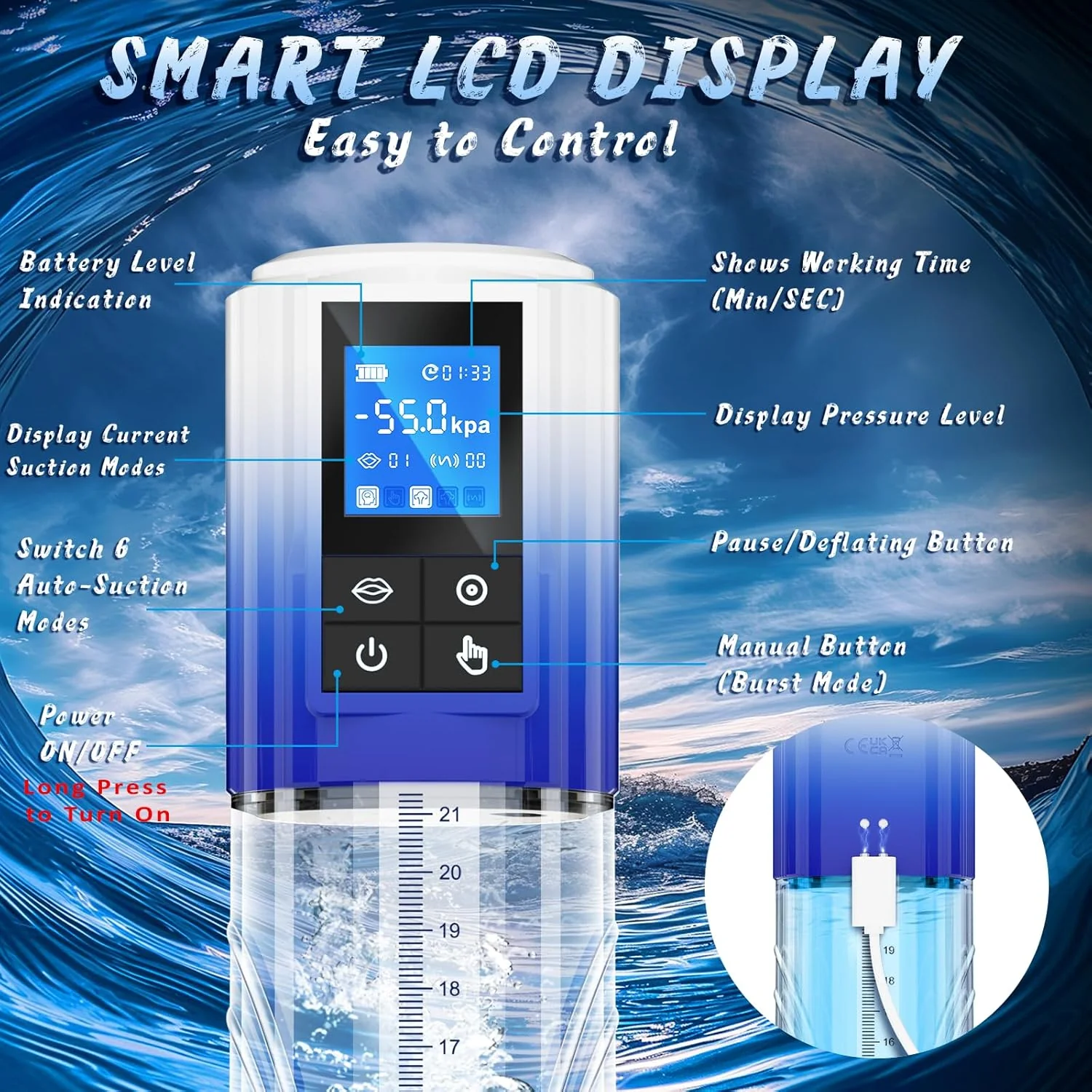 UltraCore Electric Penis Pump 6 Suction LCD Display - Image 5
