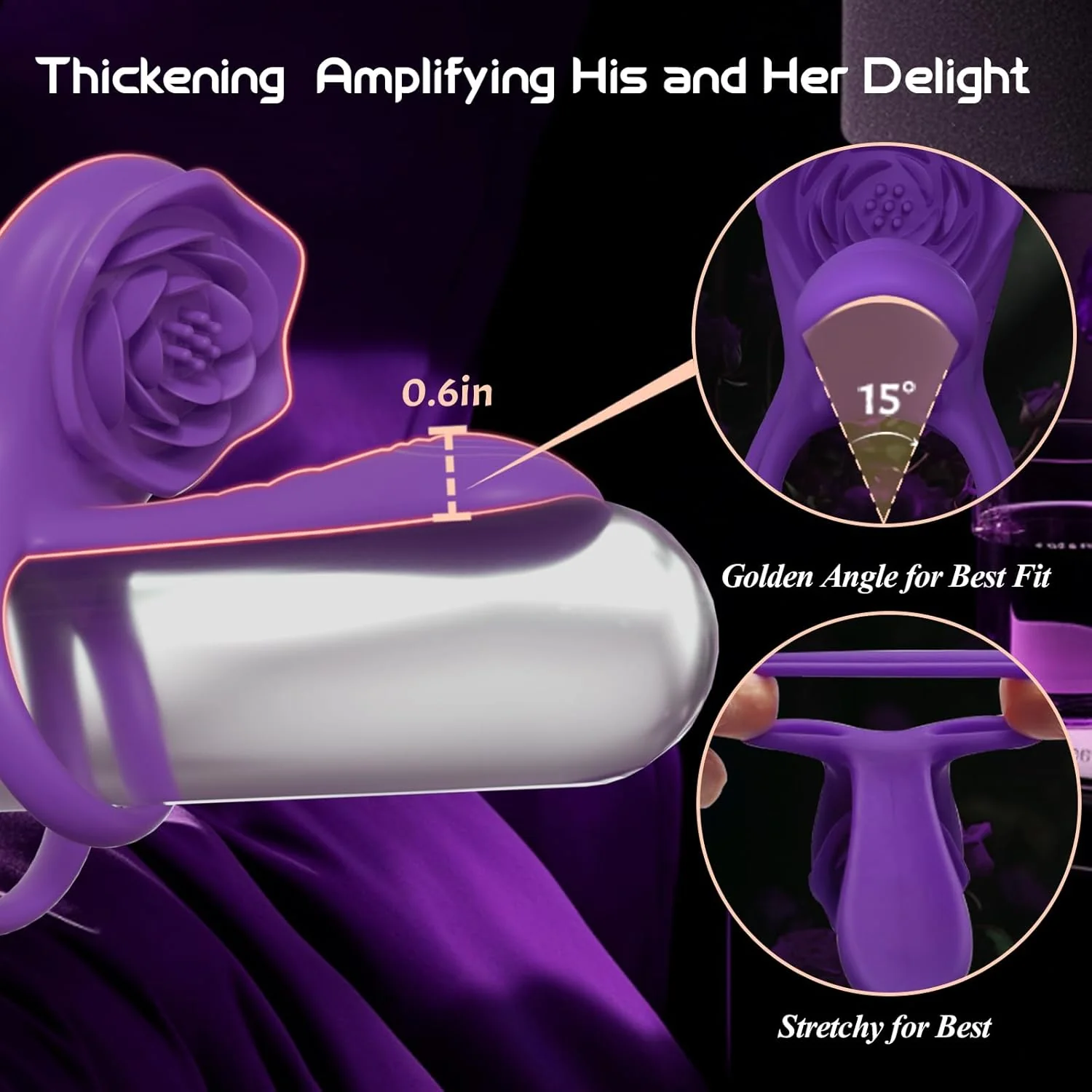 VioletPetal Rose Cock Ring Girth Sleeve Clit Vibrator 9 Modes - Image 2