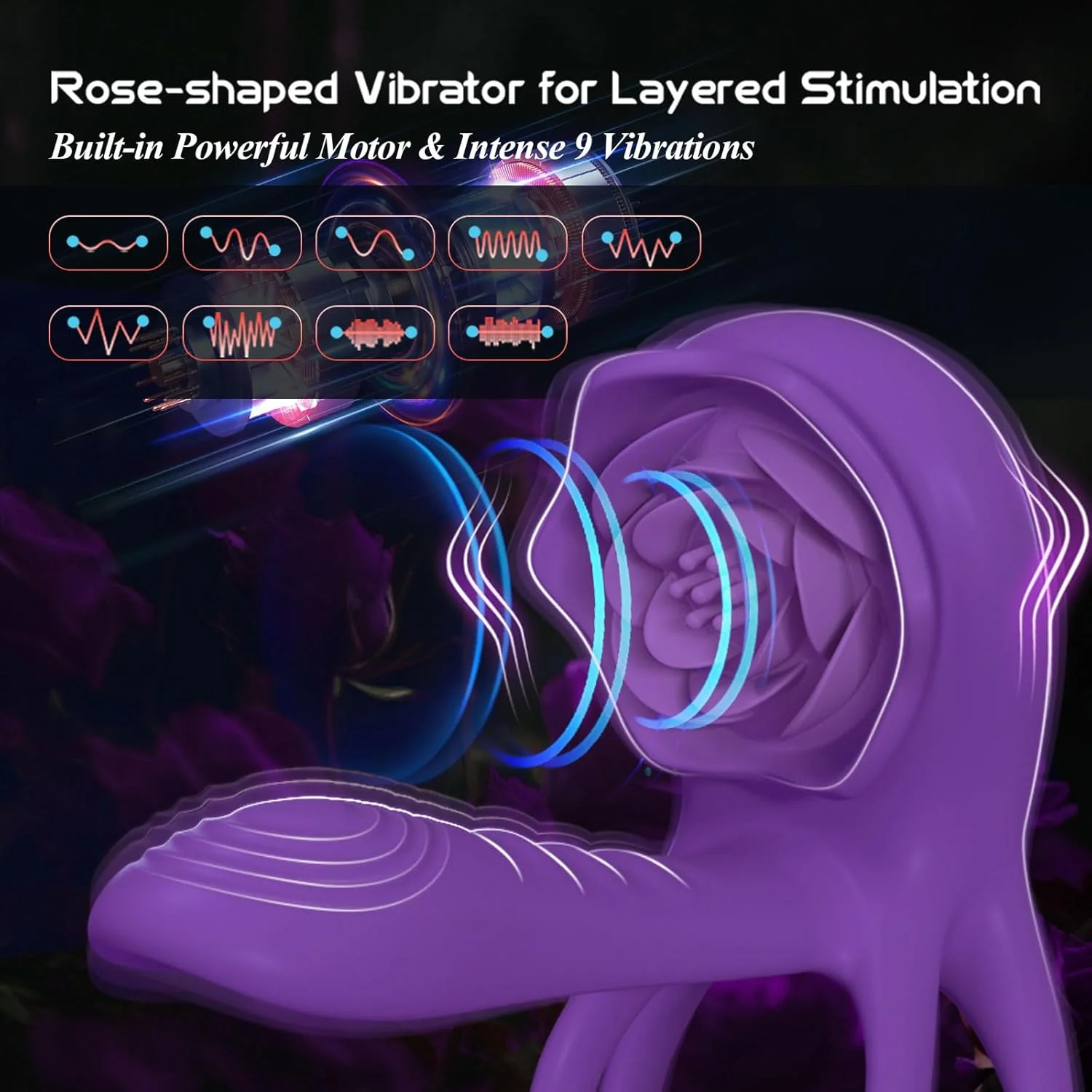 VioletPetal Rose Cock Ring Girth Sleeve Clit Vibrator 9 Modes - Image 3