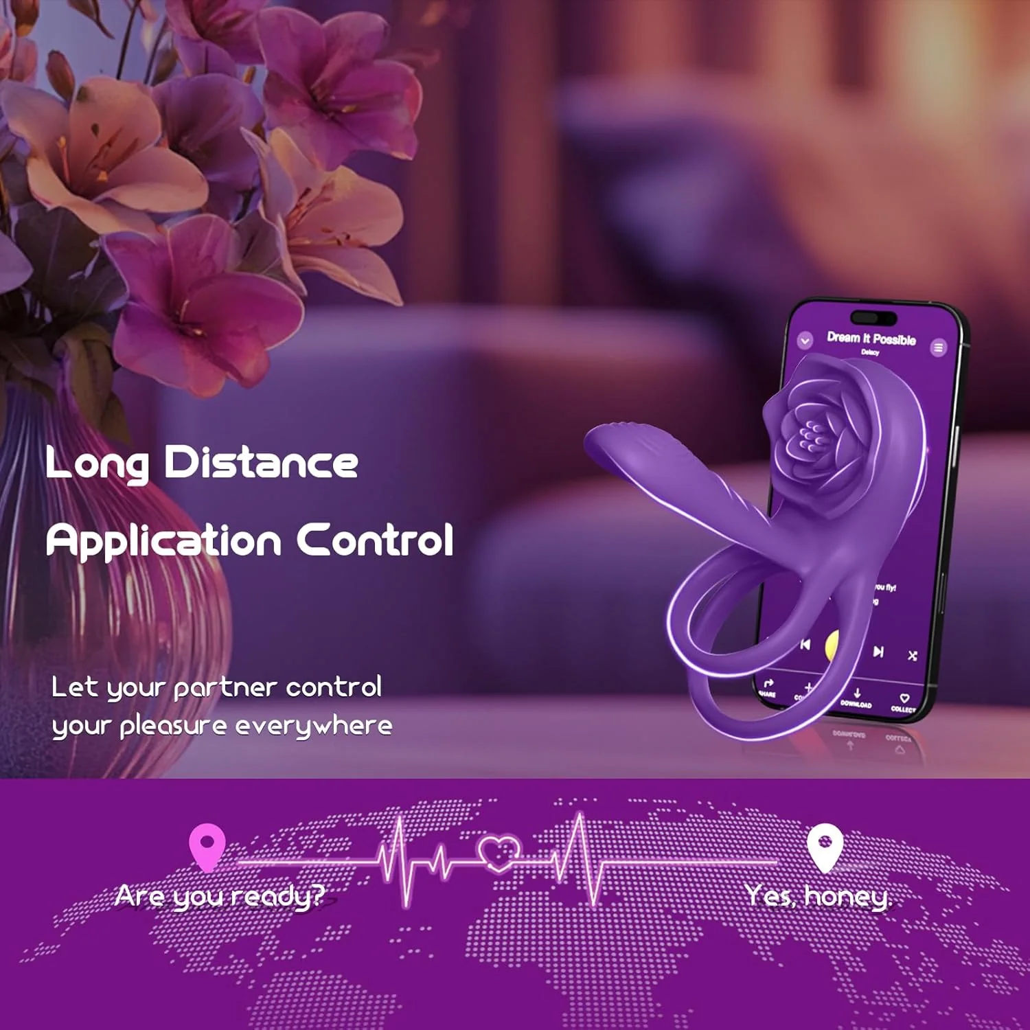VioletPetal Rose Cock Ring Girth Sleeve Clit Vibrator 9 Modes - Image 4