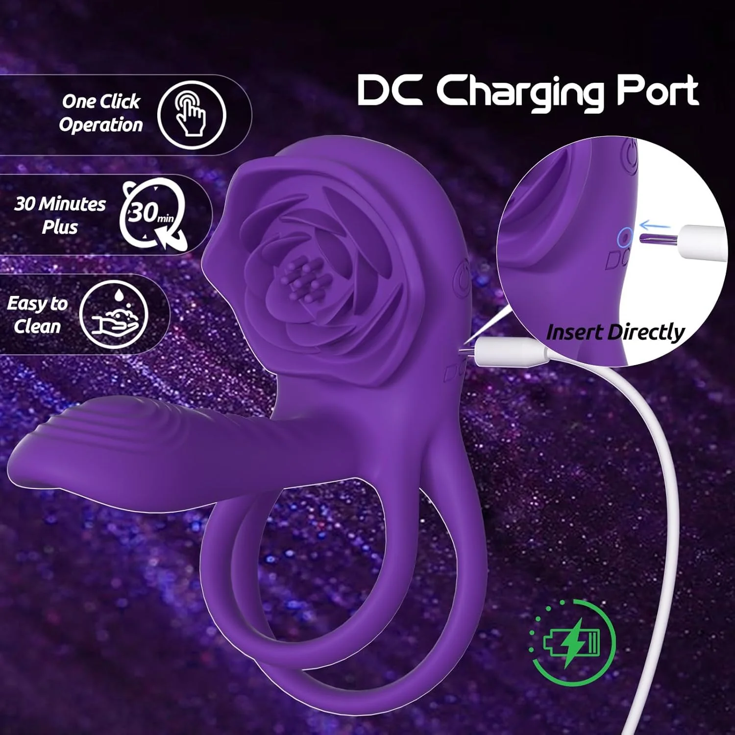 VioletPetal Rose Cock Ring Girth Sleeve Clit Vibrator 9 Modes - Image 6