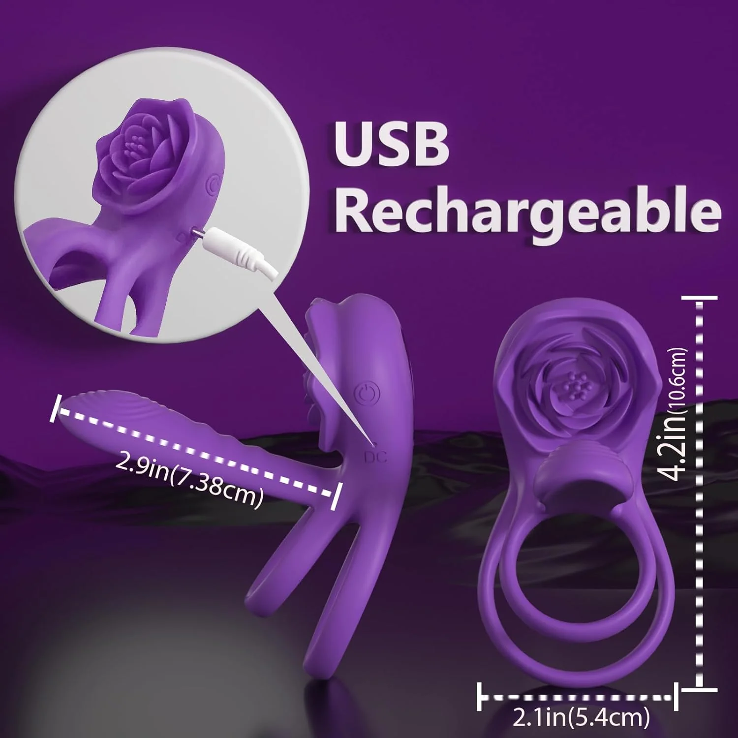 VioletPetal Rose Cock Ring Girth Sleeve Clit Vibrator 9 Modes - Image 7