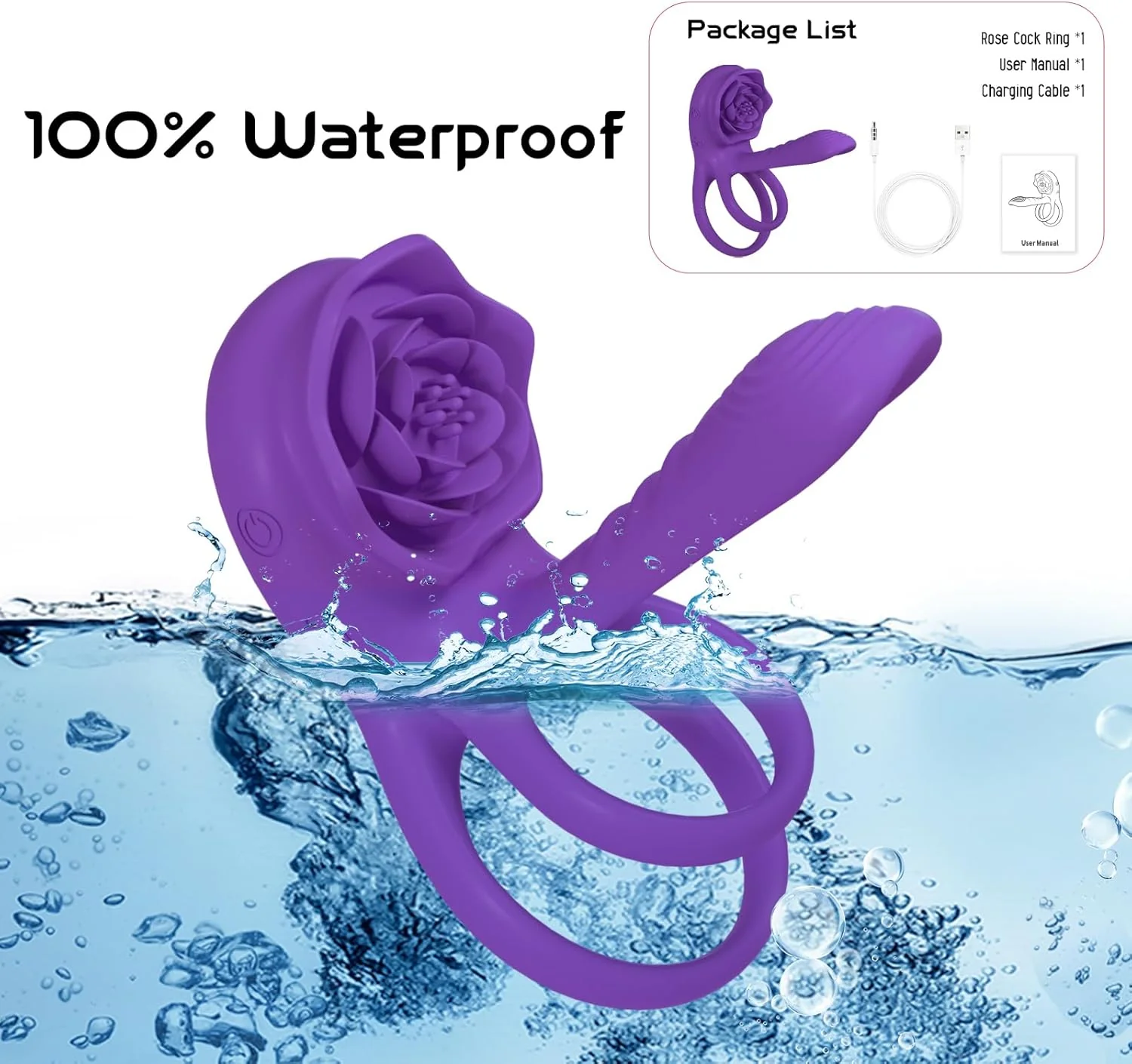 VioletPetal Rose Cock Ring Girth Sleeve Clit Vibrator 9 Modes - Image 8