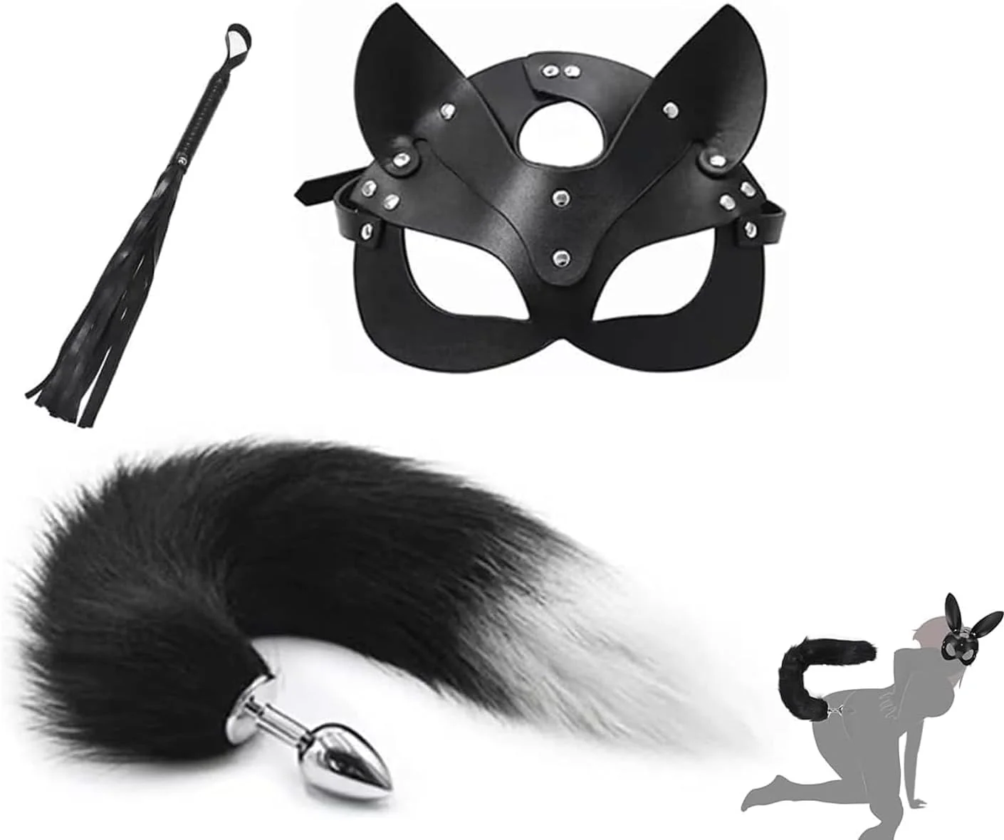 NightFeral Tail Anal Plug Mask Whip BDSM Cosplay Set - Image 2