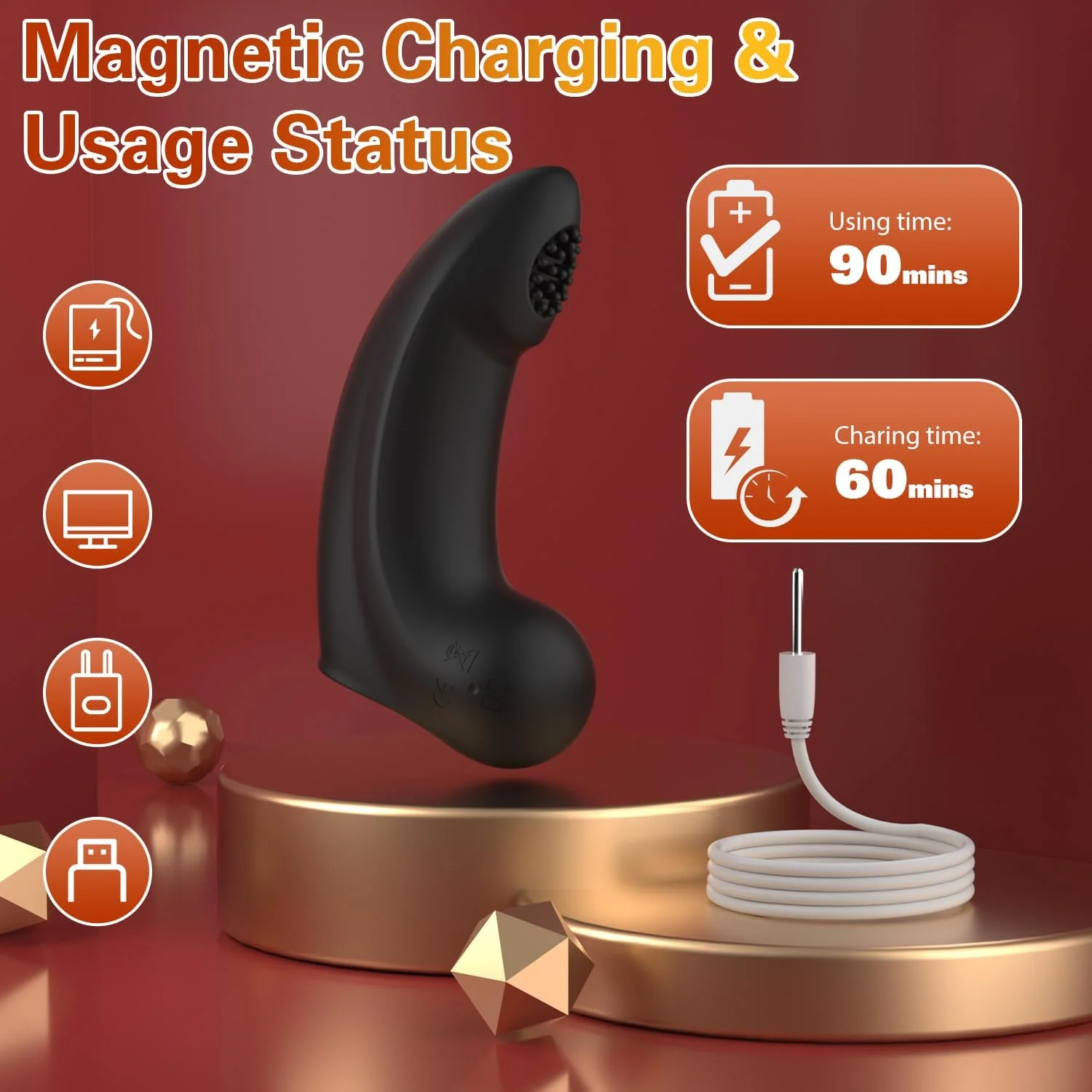 NoirTouch Finger Vibrator 10 Modes Waterproof Quiet Black - Image 6