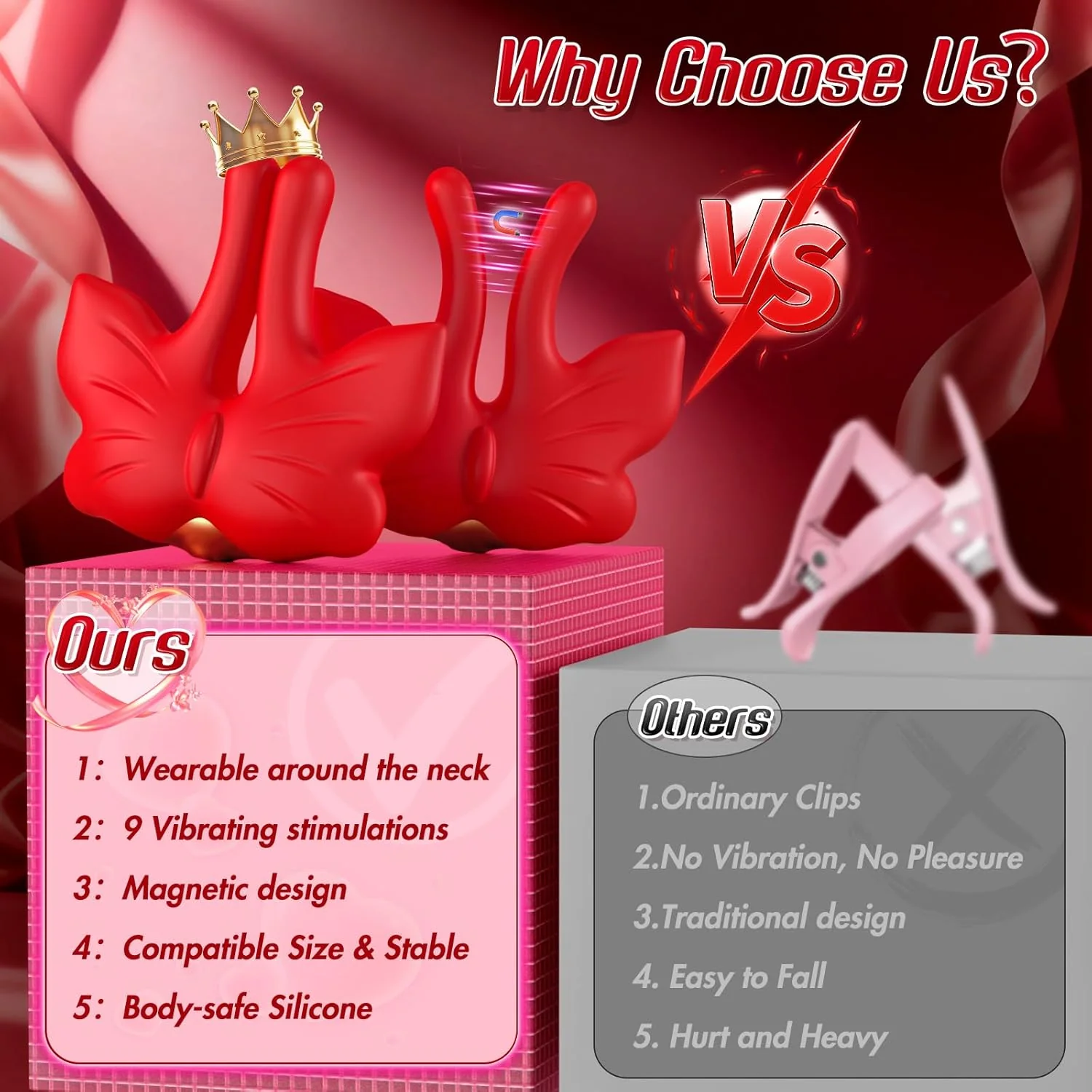 MagneticVibe Vibrating Butterfly Nipple Clamps 9 Modes - Image 4