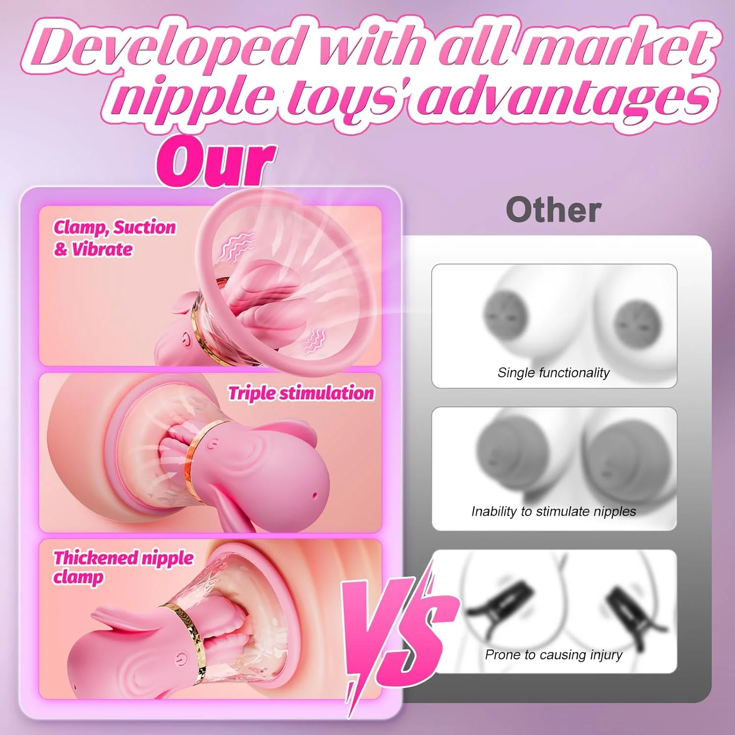 LuxeSuctionX Suction Nipple Vibrators 10 Modes – Soft Silicone - Image 3