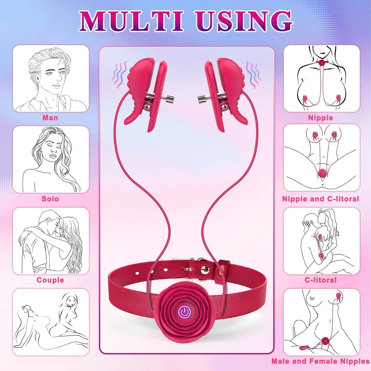 ScarletChain BDSM Nipple Clamp Choker Vibrator 10 Modes - Image 2