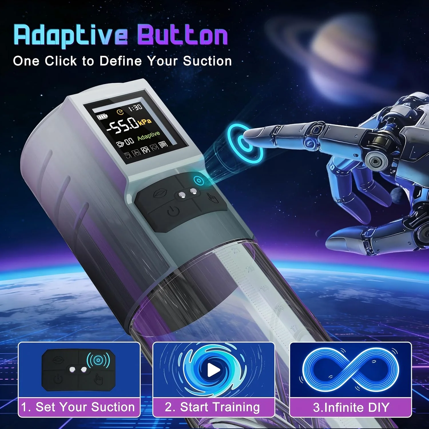 AdaptiX Penis Pump 6 Modes Adaptive LCD - Image 2