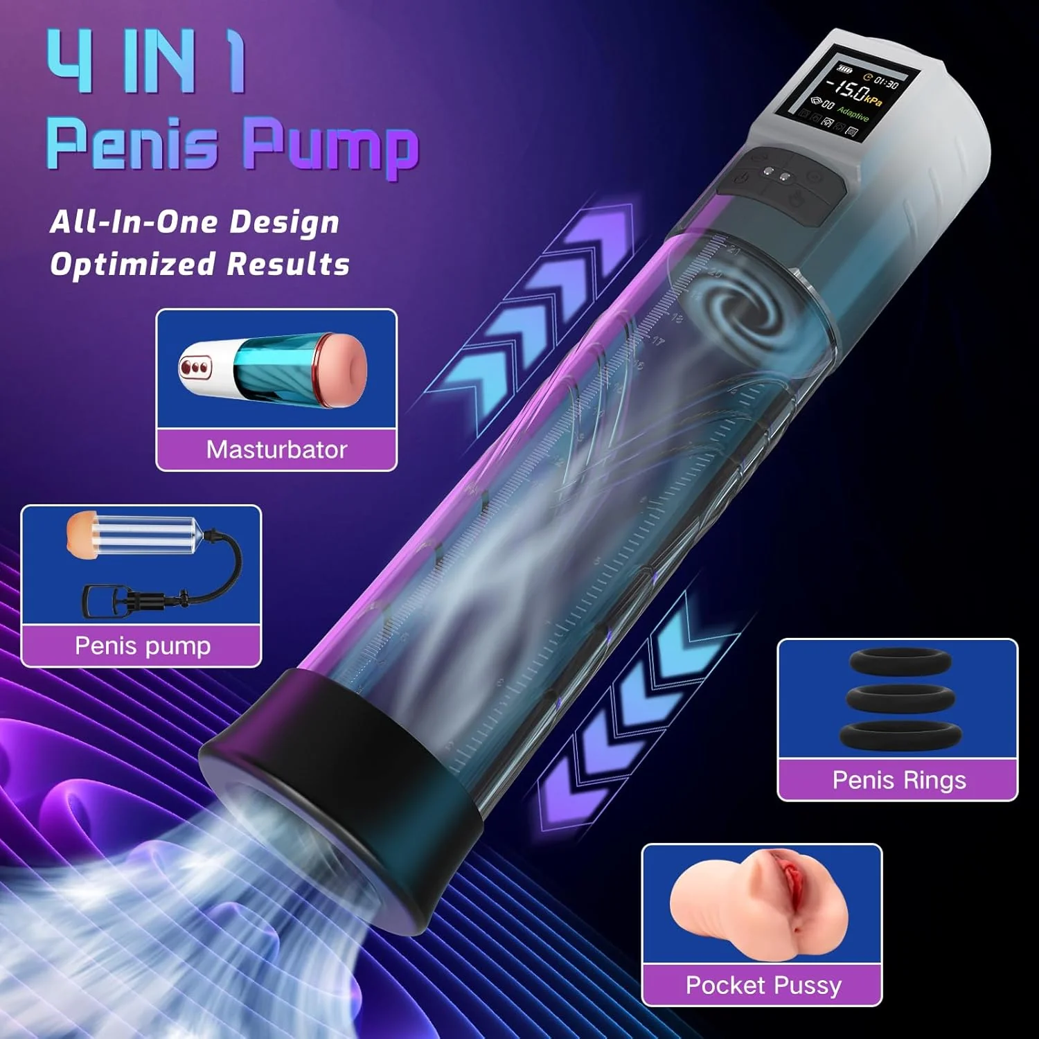 AdaptiX Penis Pump 6 Modes Adaptive LCD - Image 6