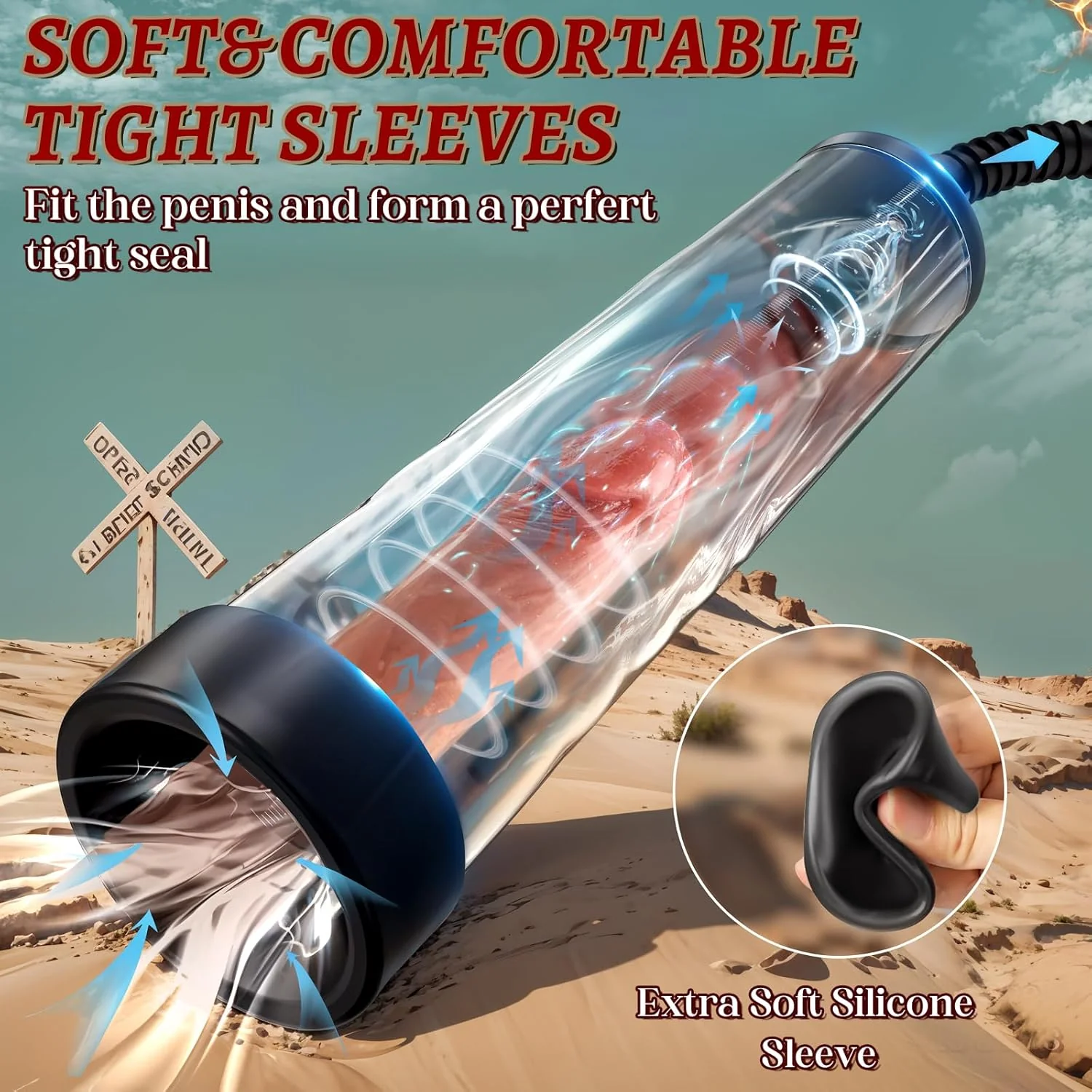 SpanCore Manual Penis Pump 9.5" Tube Realistic Sleeve - Image 2