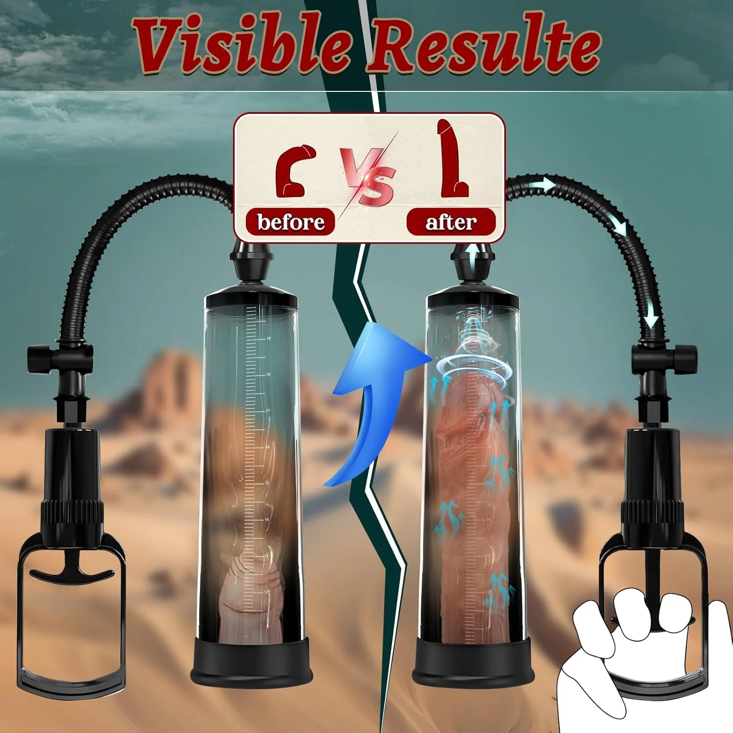 MaxReach Manual Penis Pump 9.5" Tube Realistic Sleeve - Image 3