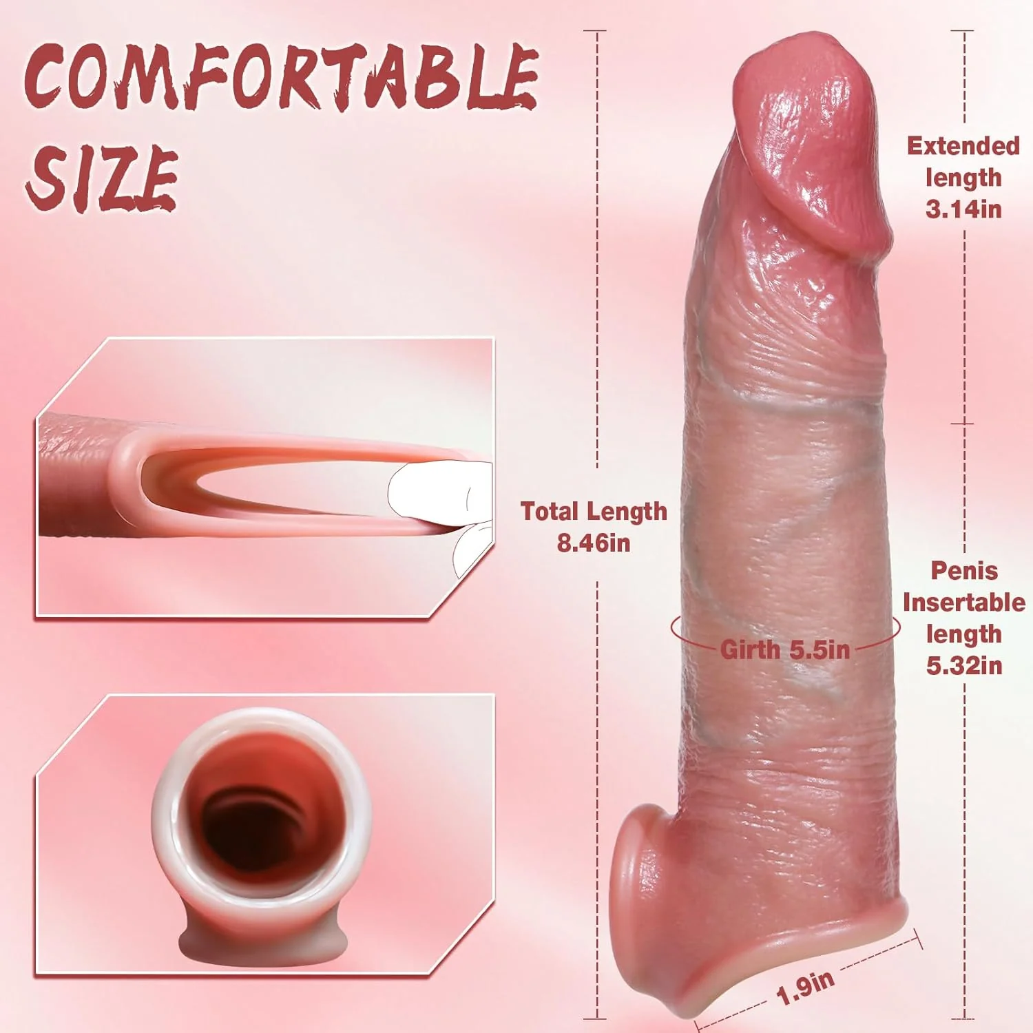 MaxCore Penis Sleeve Extender 8.5” Silicone Girth Boost - Image 5
