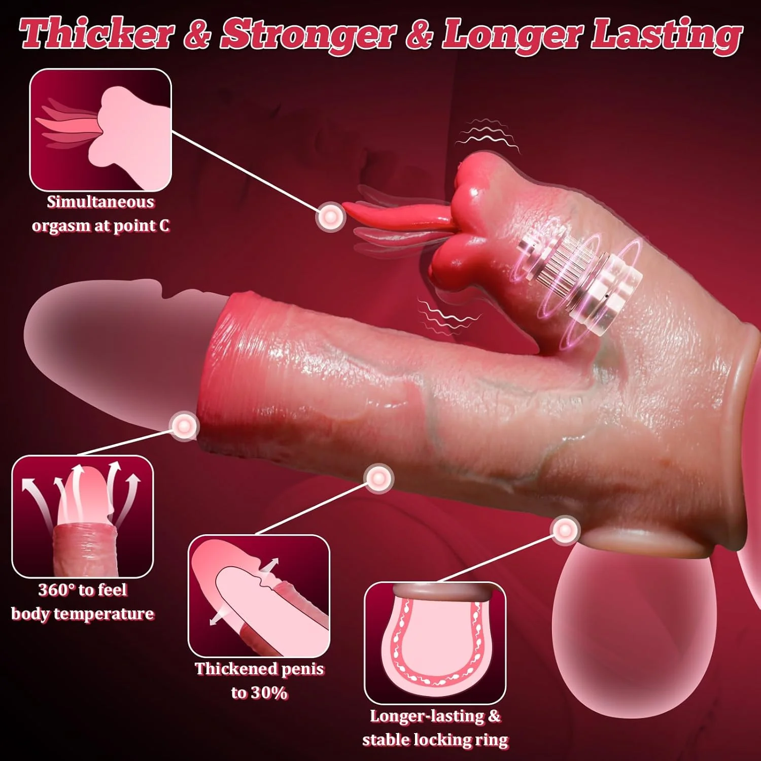 TongueVolt Vibrating Penis Sleeve Ring 10 Modes Remote - Image 2