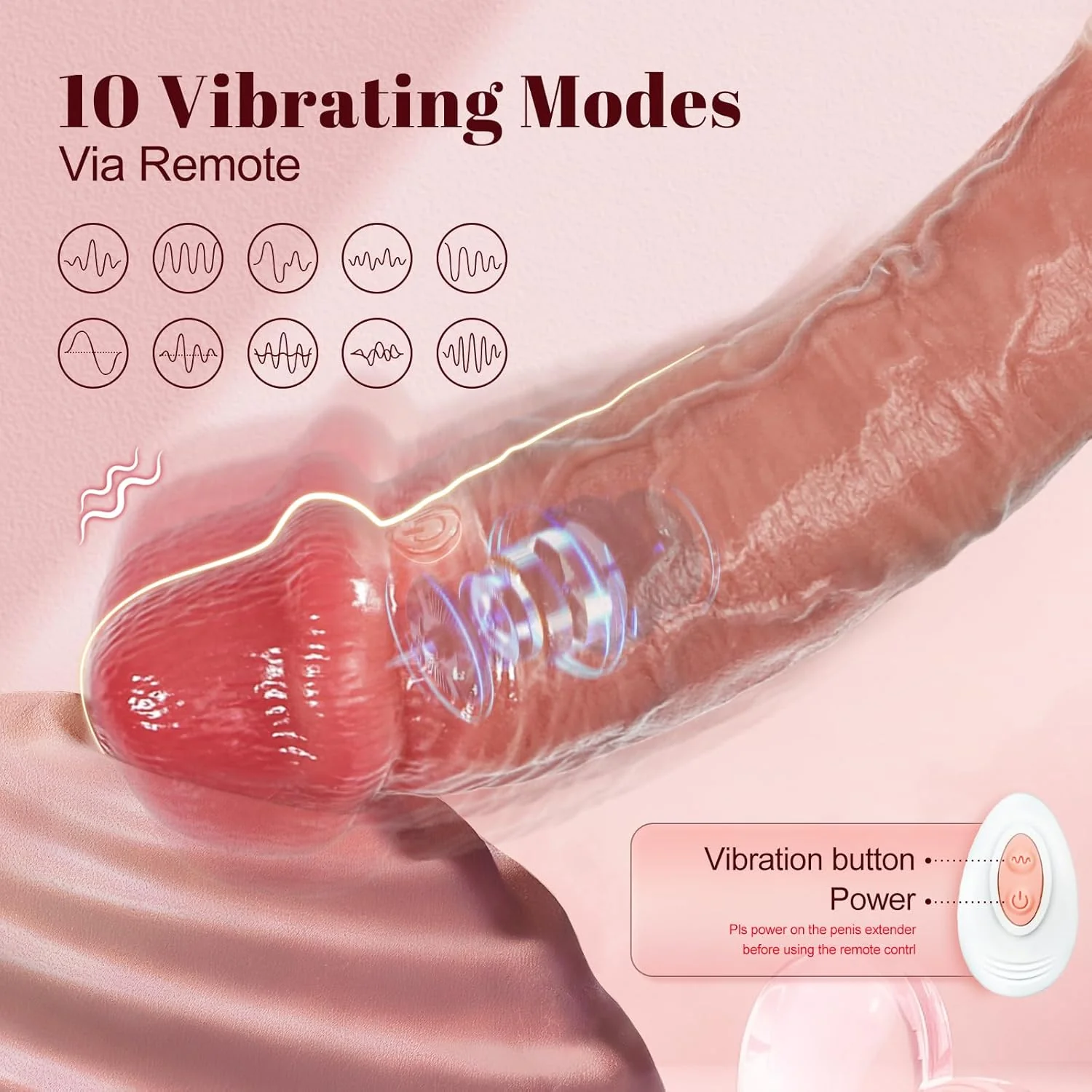 PowerSync Vibrating Penis Sleeve 10 Modes Remote Control - Image 2