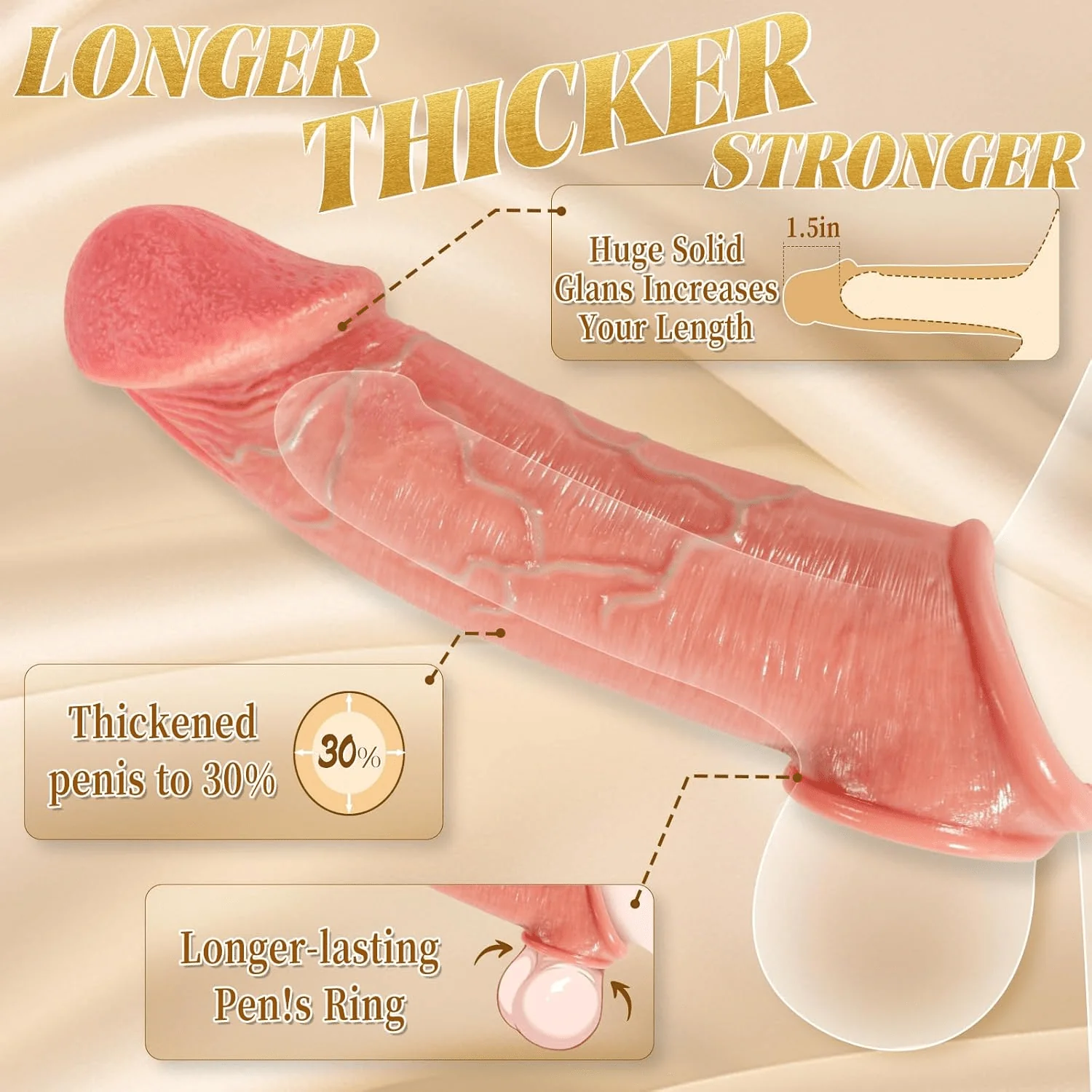 TitanGlans Penis Sleeve 8.5” Silicone Glans Girth Extender - Image 6