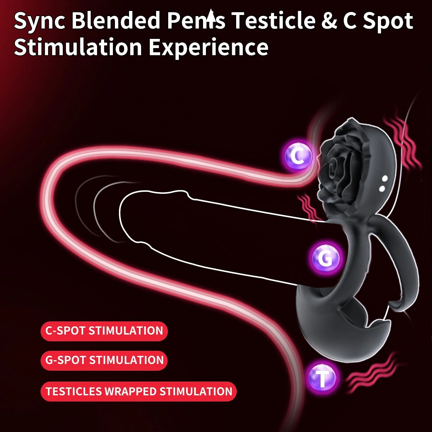PleasureNova Rose Clitoral Penis Ring Stimulator - Image 3