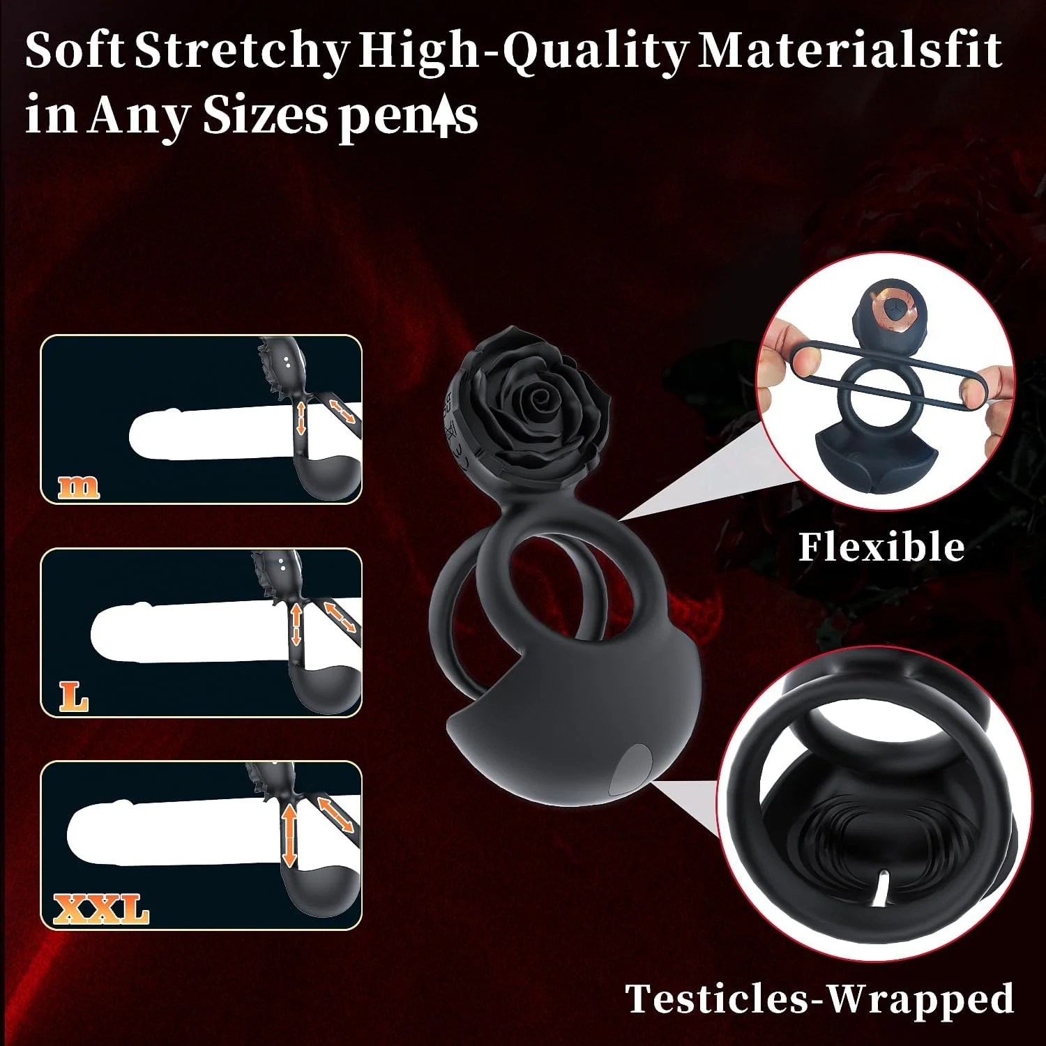 PleasureNova Rose Clitoral Penis Ring Stimulator - Image 4