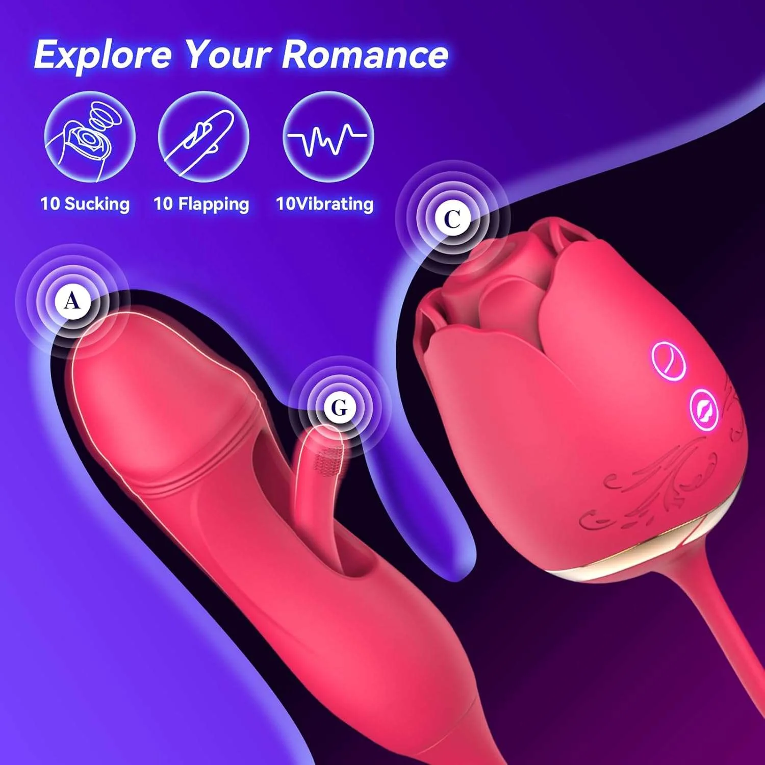 PleasurePulse Rose Sucking Vibrator G-Spot Dildo - Image 2