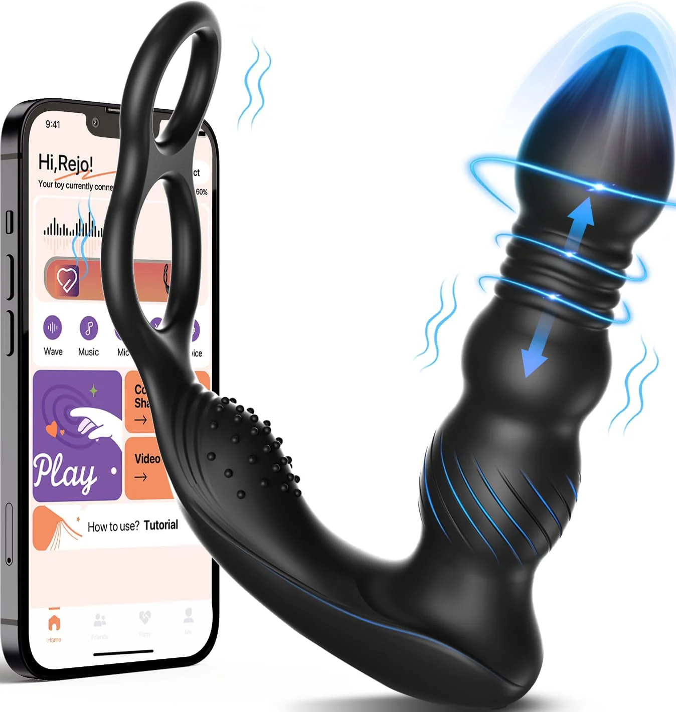 PrimeSurge 3-in-1 App-Controlled Anal Vibrator with Double Cock Rings - Image 2