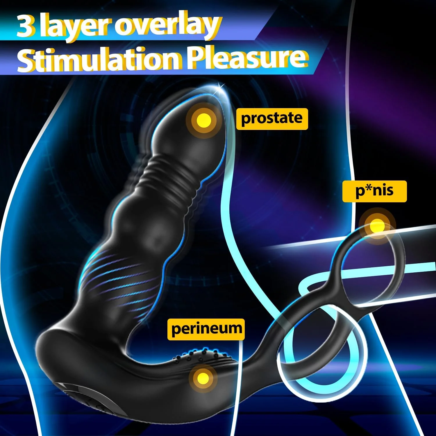 PrimeSurge 3-in-1 App-Controlled Anal Vibrator with Double Cock Rings - Image 6