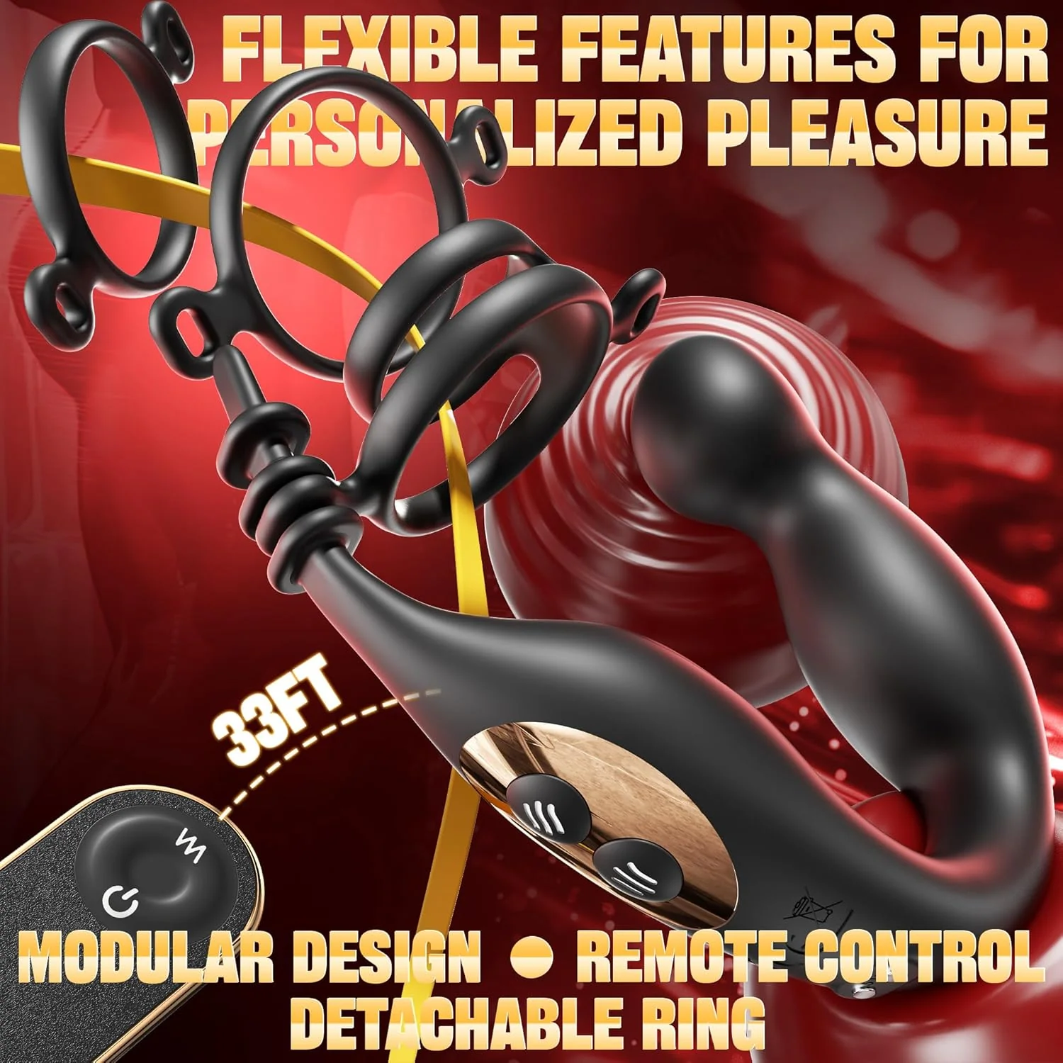 FlexDominus Prostate Massager Cock Ring 9+9 Modes Remote - Image 5