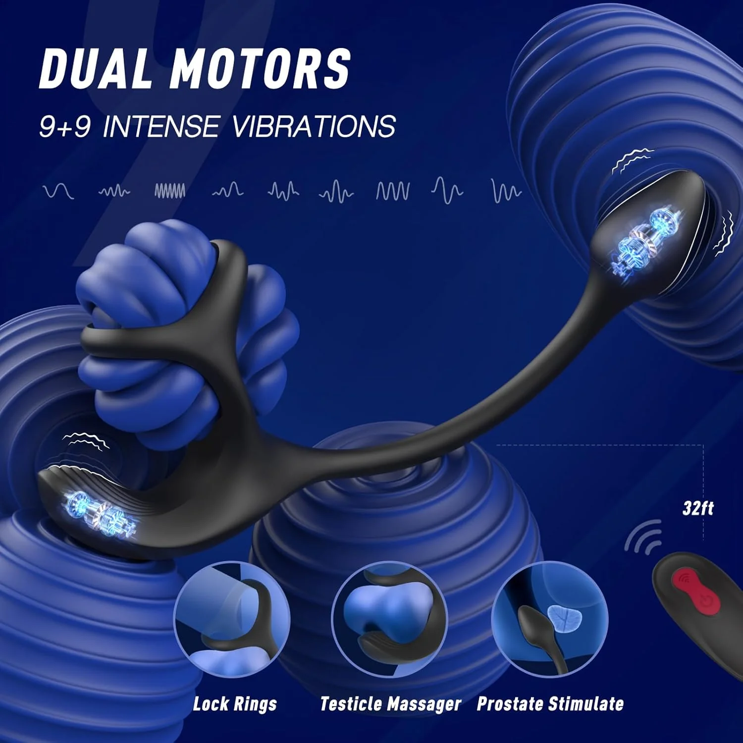 SilentPulse Prostate Massager Cock Ring 9 Modes Remote Quiet - Image 2