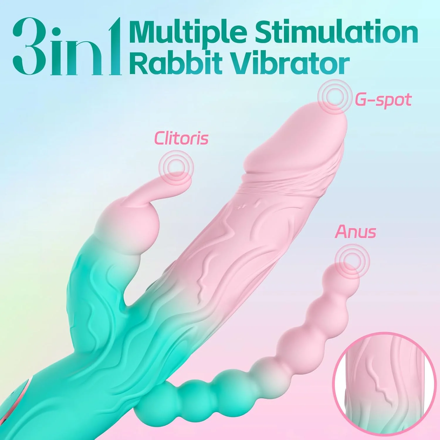 TriBloom 3-in-1 Rabbit Vibrator 20 Modes Beads Waterproof - Image 3