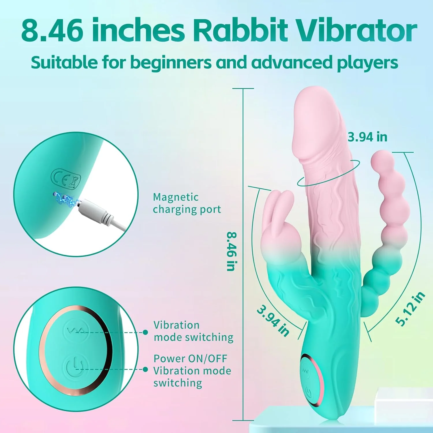 TriBloom 3-in-1 Rabbit Vibrator 20 Modes Beads Waterproof - Image 6