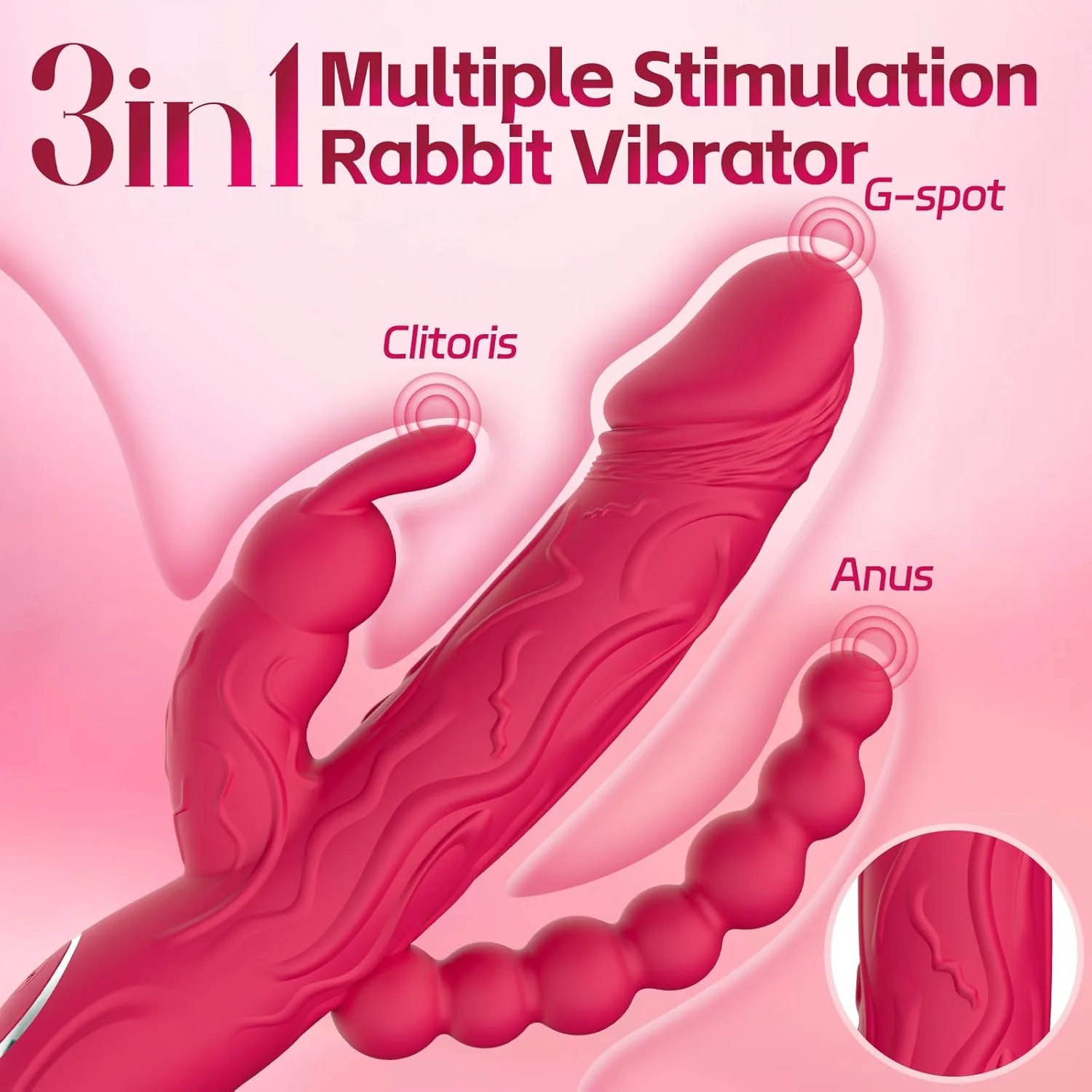 RoseFlux 3-in-1 Rabbit Vibrator 10 Modes Silicone Waterproof - Image 3
