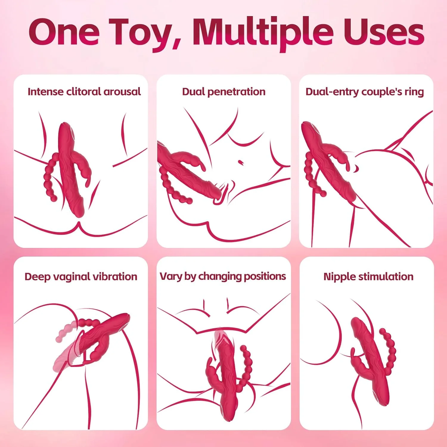 RoseFlux 3-in-1 Rabbit Vibrator 10 Modes Silicone Waterproof - Image 5