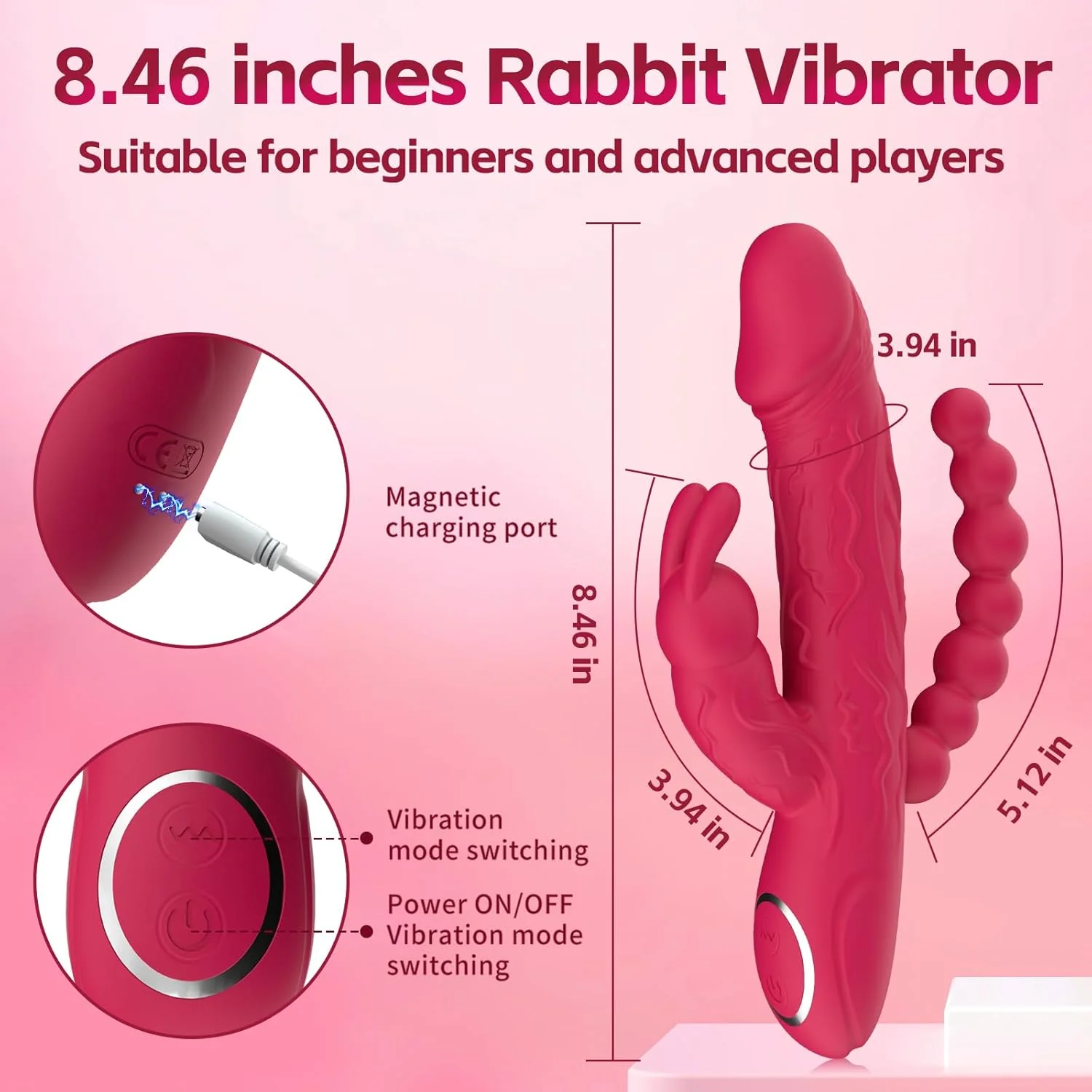 RoseFlux 3-in-1 Rabbit Vibrator 10 Modes Silicone Waterproof - Image 6
