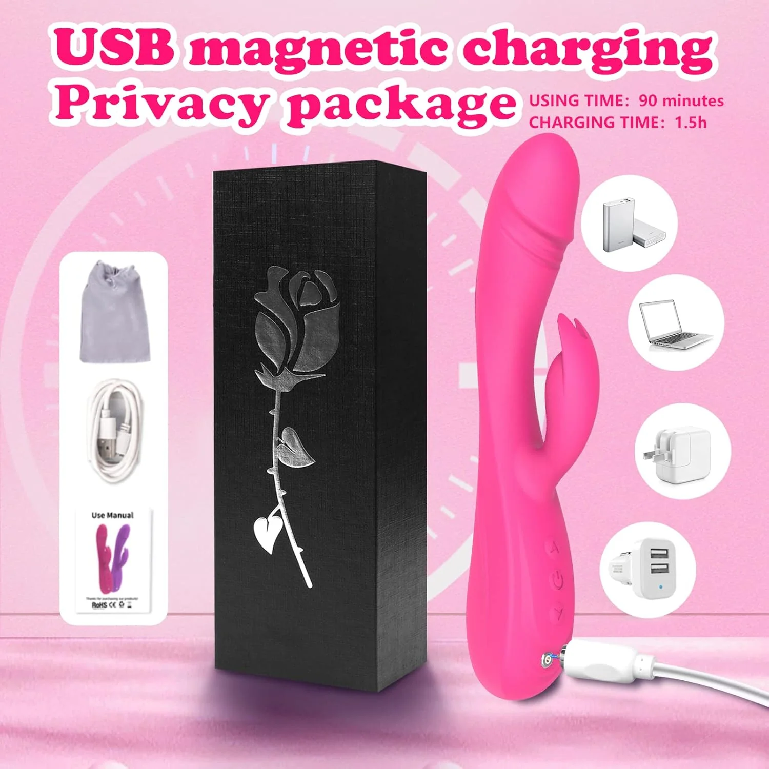 VeloraX Rabbit Vibrator 49 Modes Waterproof Silicone USB - Image 5