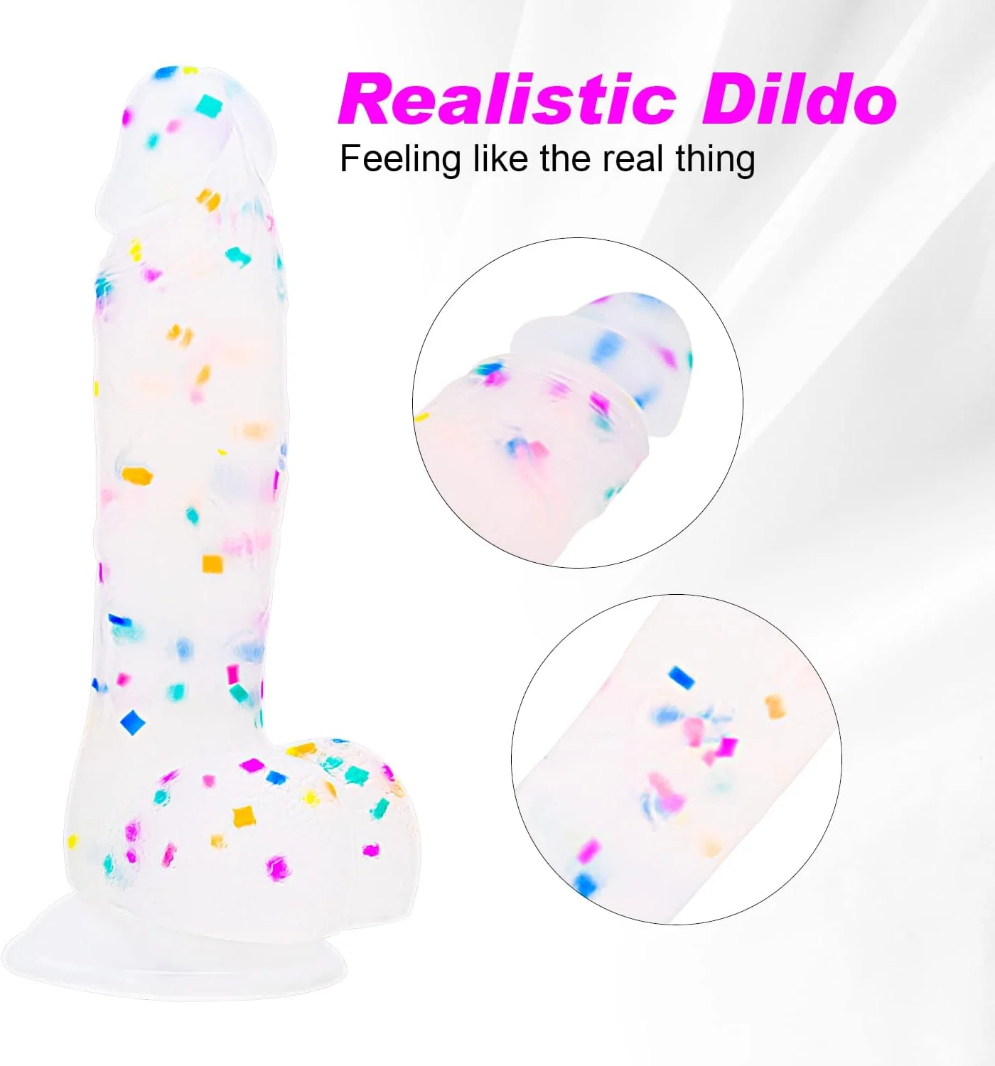 CrystalTone 7.6” Confetti Silicone Dildo Suction Cup Beginner - Image 7
