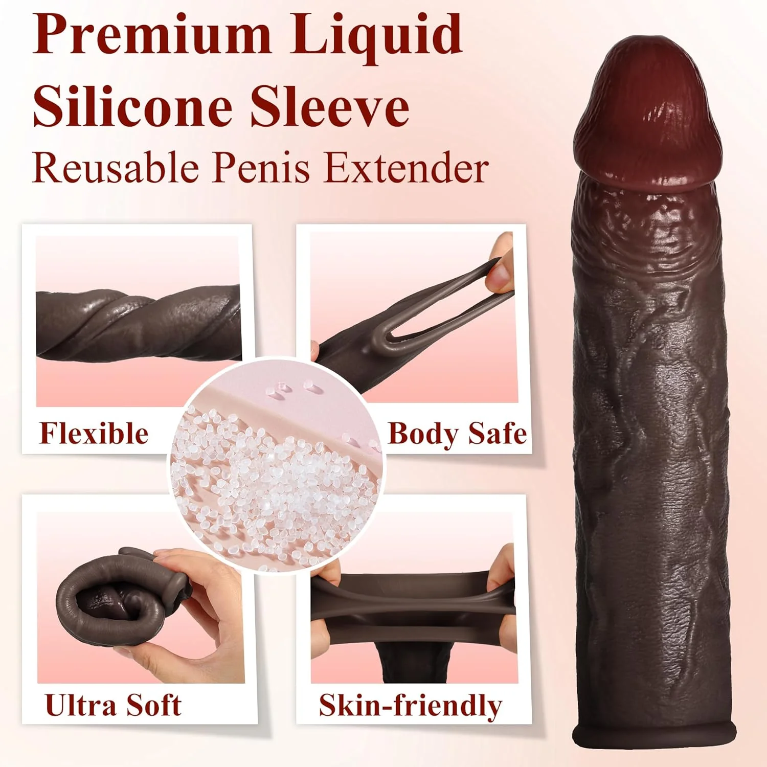 RealSkin Realistic Penis Sleeve 8.3” Silicone Extender Ring - Image 5