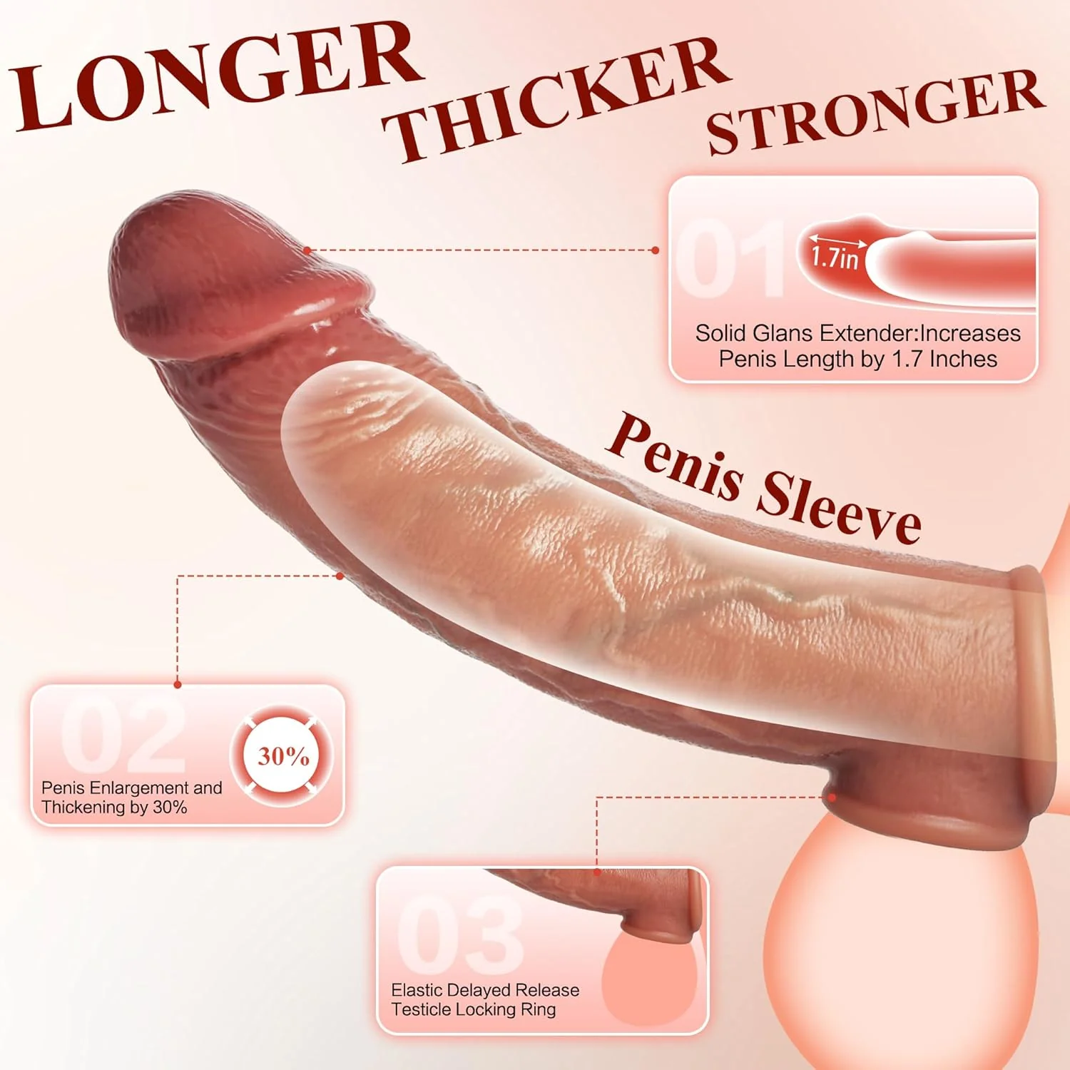 FleshCore Realistic Penis Sleeve 8.3” Silicone Extender - Image 2