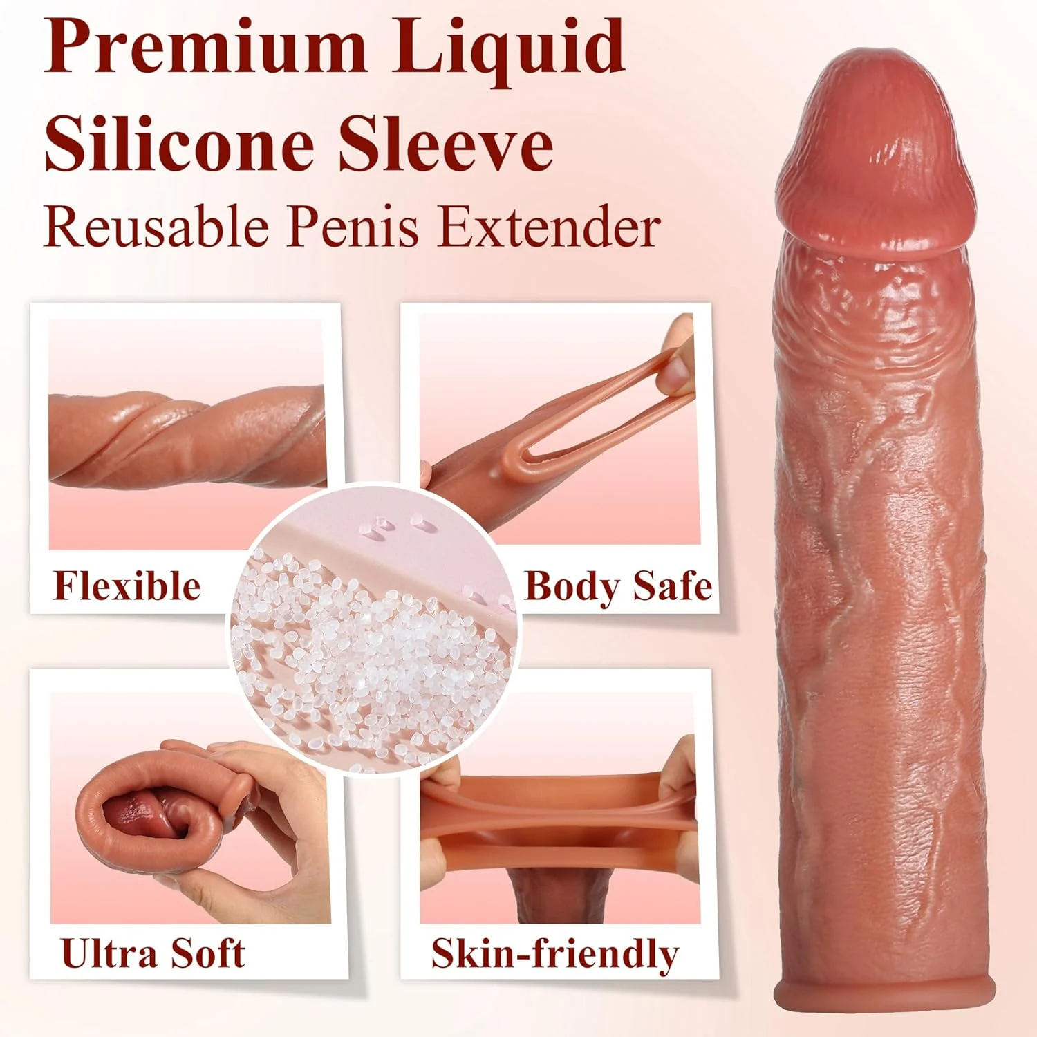 FleshCore Realistic Penis Sleeve 8.3” Silicone Extender - Image 5