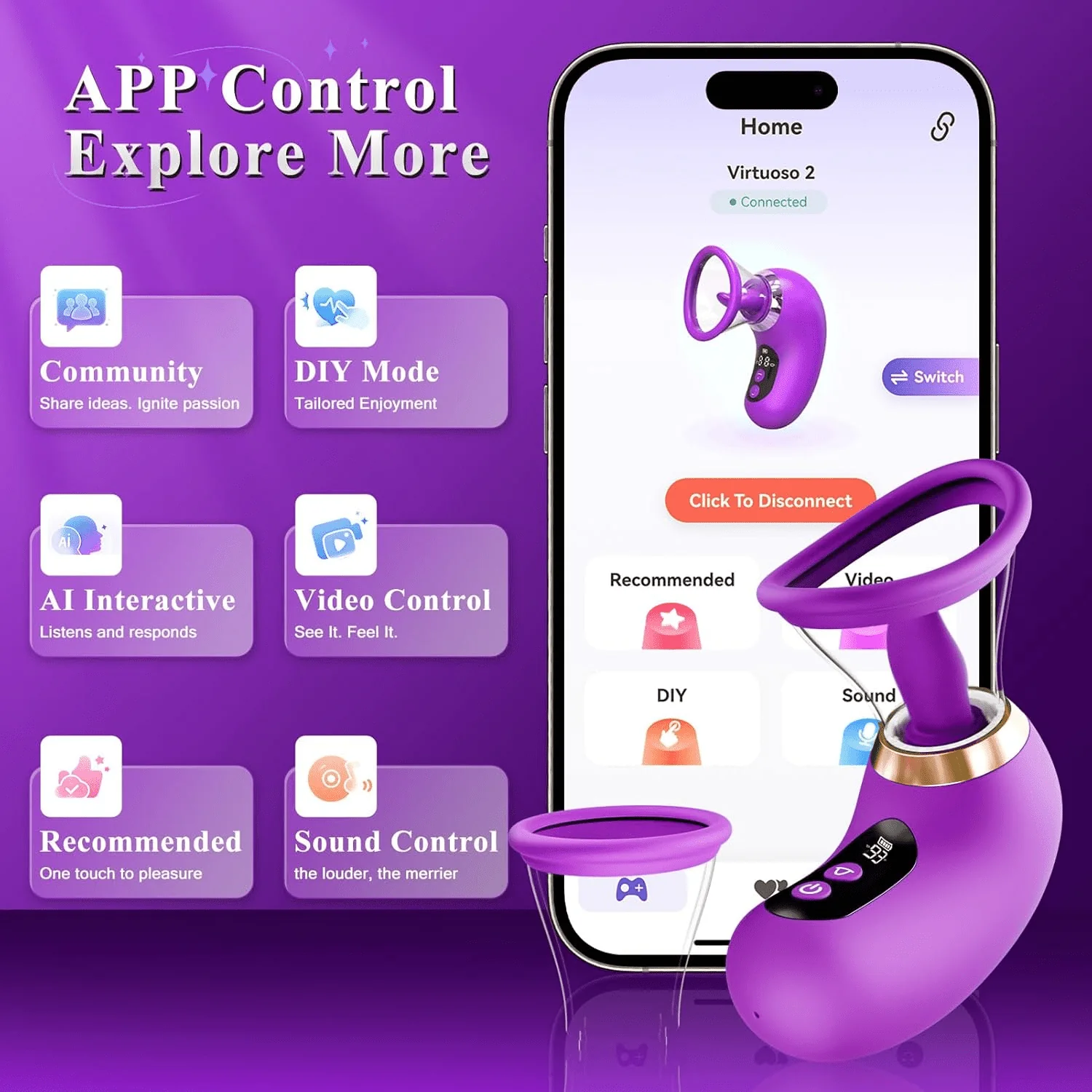 Auraluxe AI Sync Wand Clitoral Sucker LCD App Waterproof - Image 6