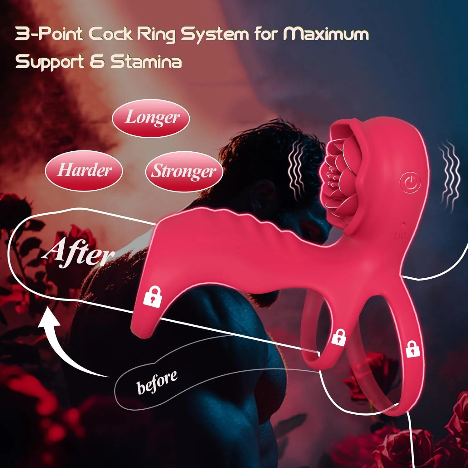 TriLock Cock Ring Extender Clit G-Spot Vibrator 9 Modes - Image 4