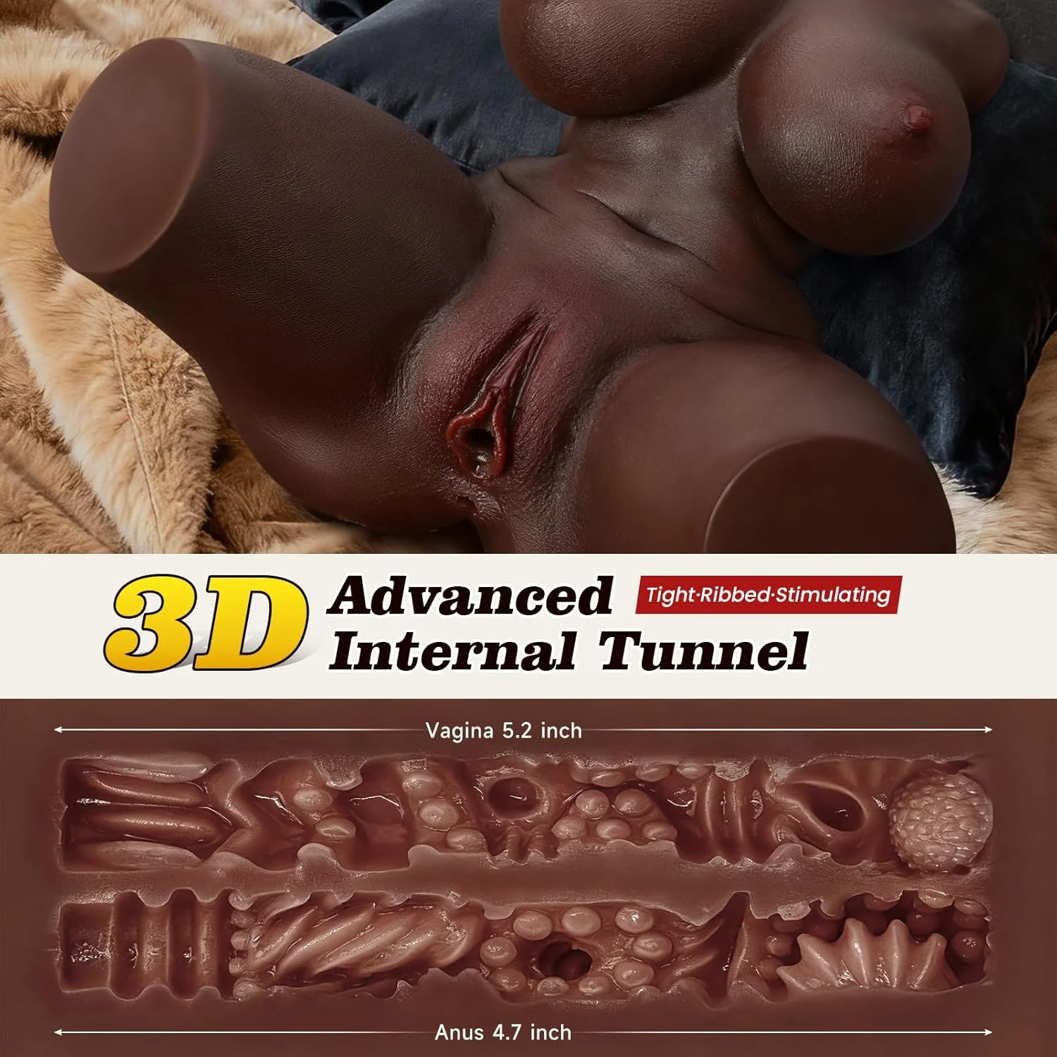 FlexCurve Black Torso Sex Doll | Adjustable Skeleton Dual Channel - Image 3