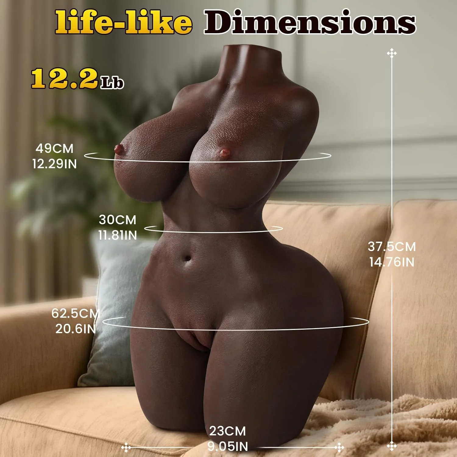 FlexCurve Black Torso Sex Doll | Adjustable Skeleton Dual Channel - Image 6