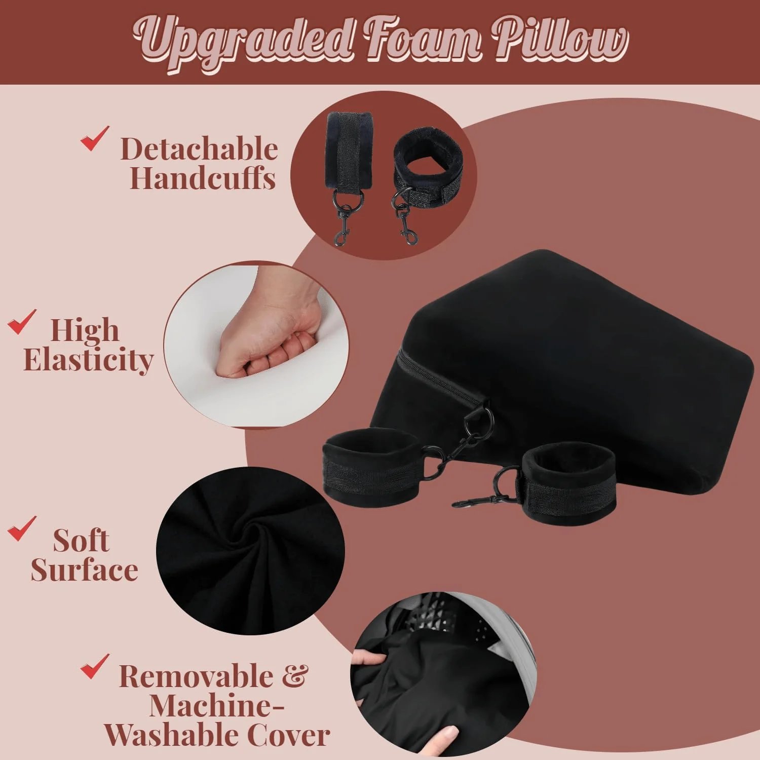 VelvaBond Foam Positioning Wedge Pillow with Handcuffs Support - Image 3