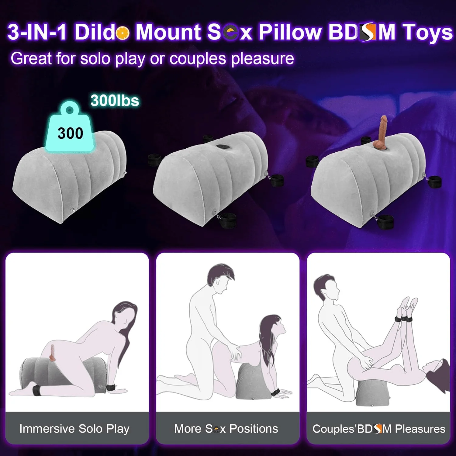 DominaLift Inflatable BDSM Pillow with Dildo Mount & Cuffs - Image 2
