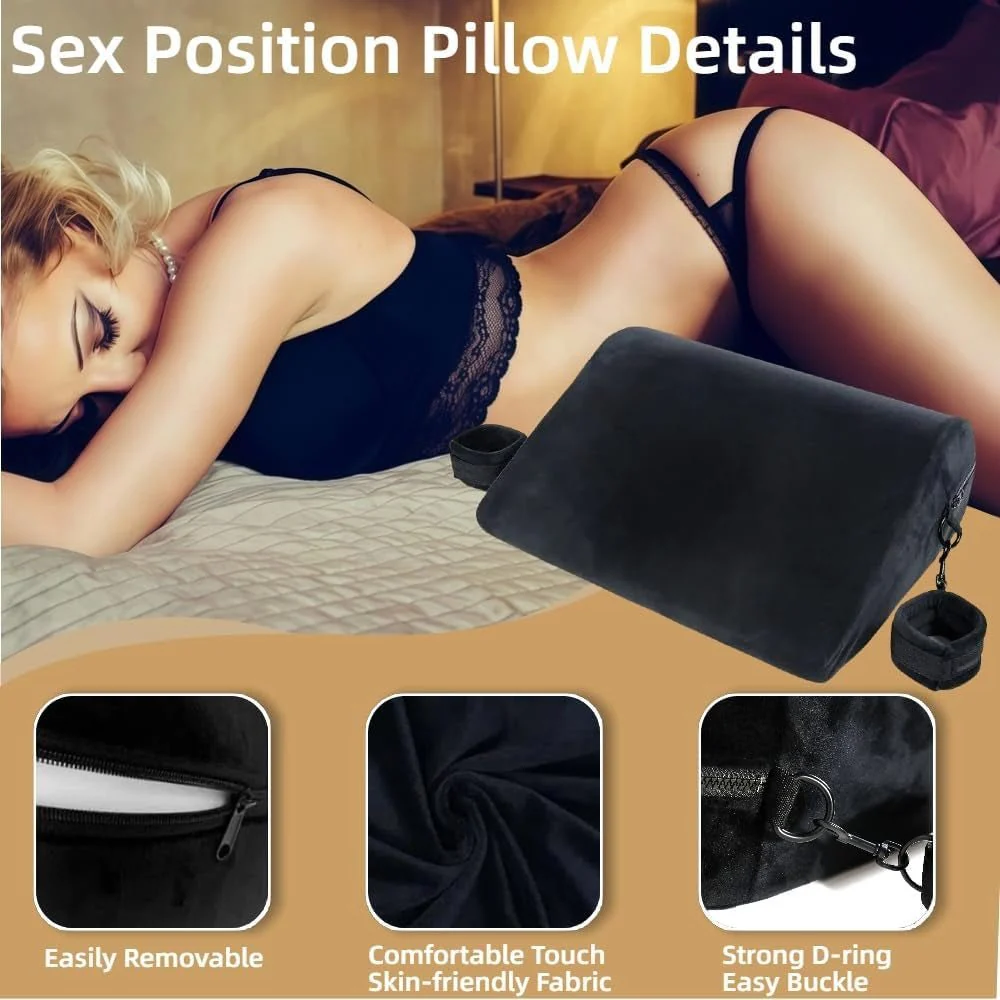 NoirBond Black Foam Positioning Wedge Pillow with Handcuffs - Image 5