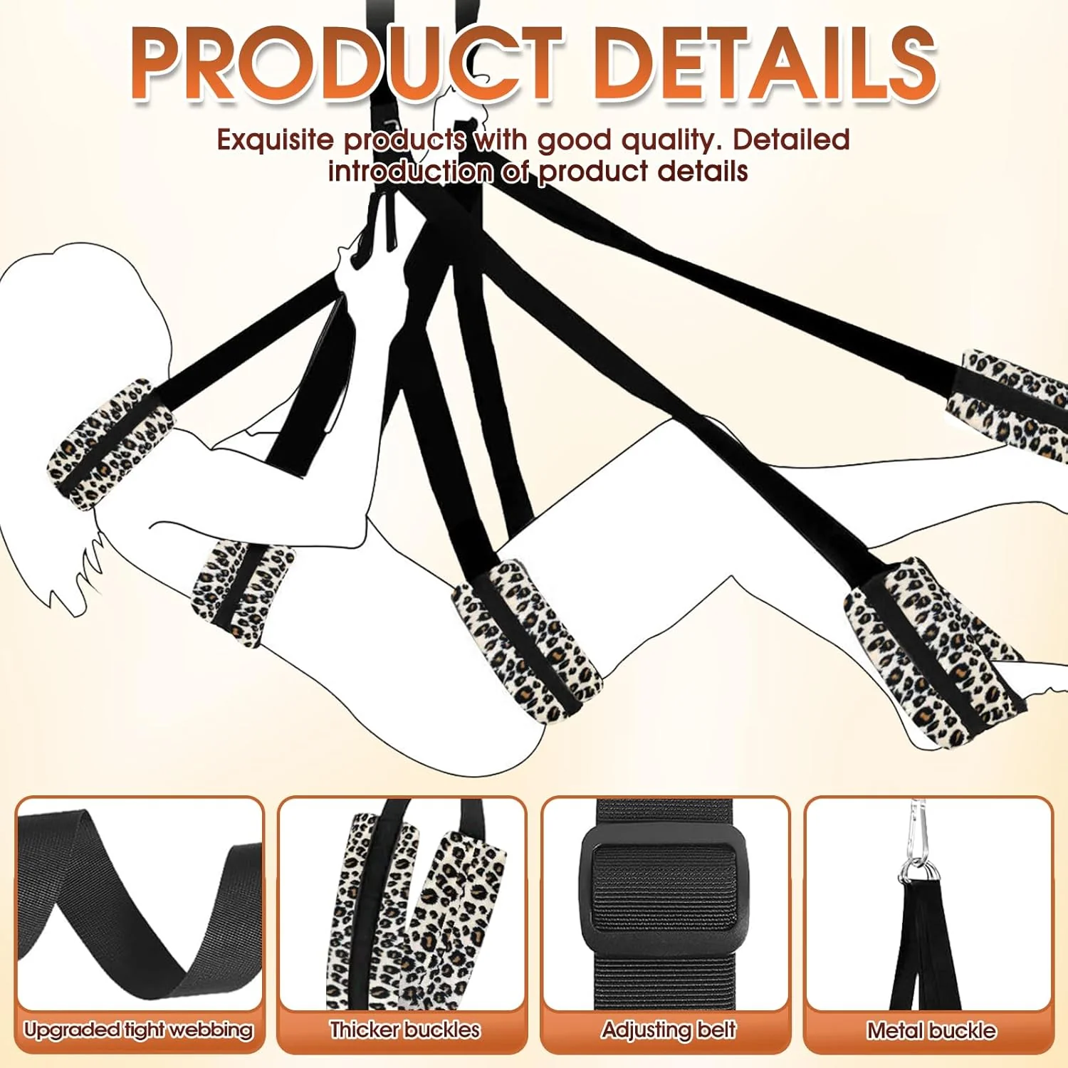 WildLuxe Leopard Print Door Sex Swing 400lb - Image 3